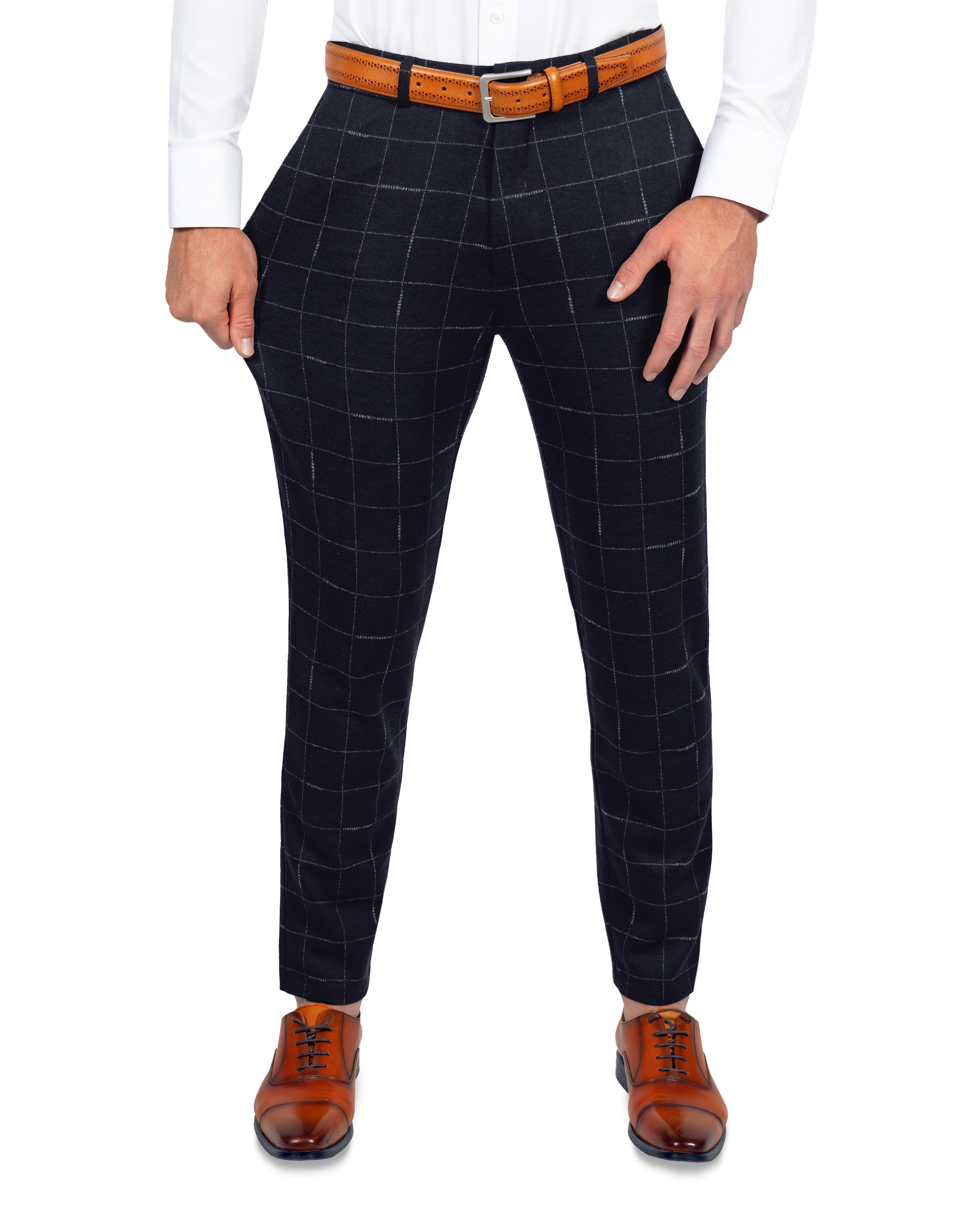 Athletic Fit Stretch Suit Pants - Midnight Navy & Chalk Windowpane