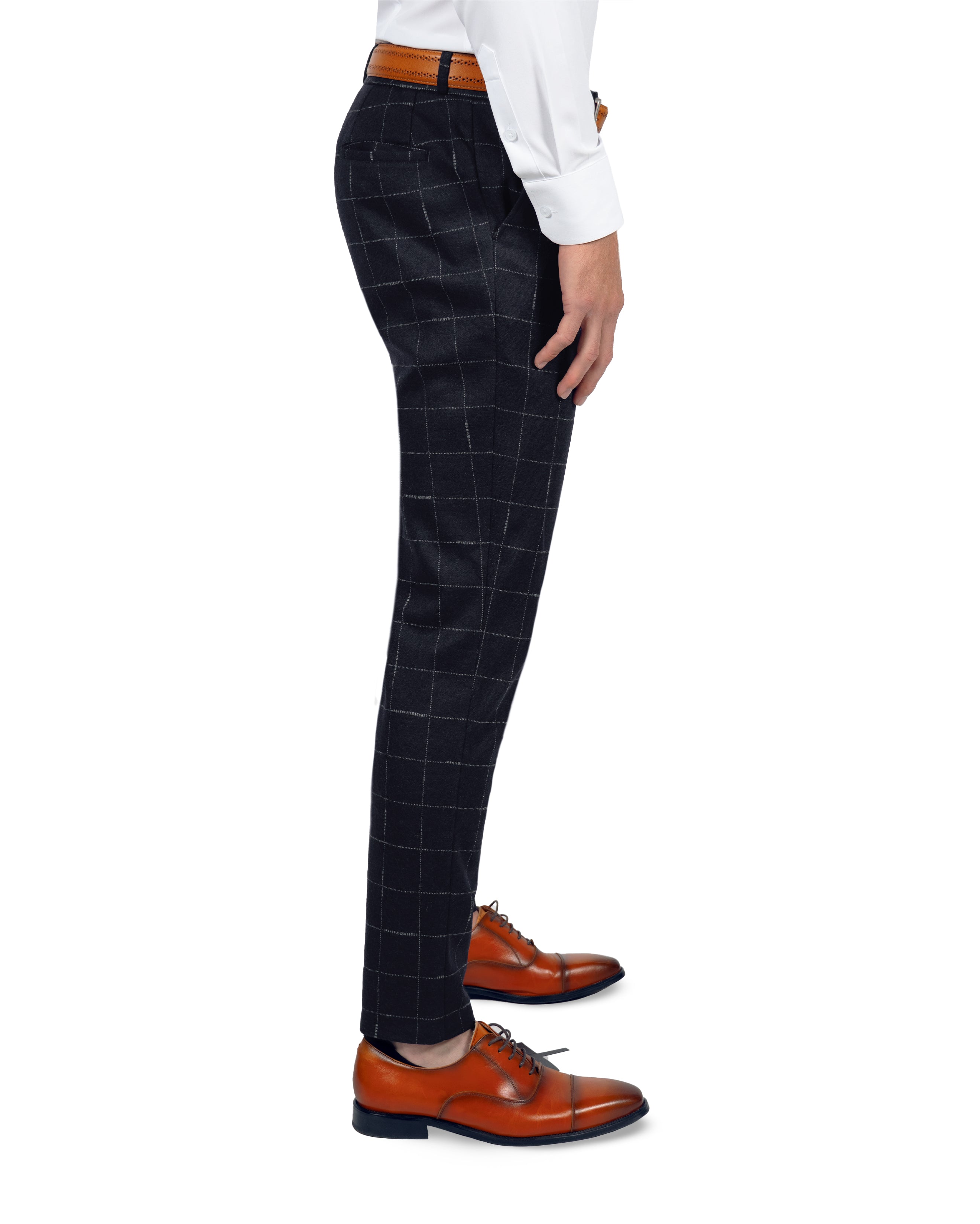Athletic Fit Stretch Suit Pants - Midnight Navy & Chalk Windowpane