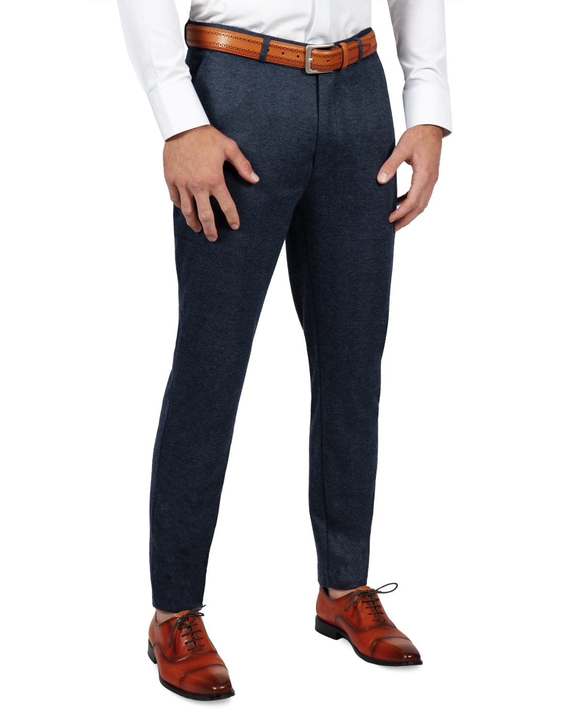Athletic Fit Stretch Suit Pants - Navy Herringbone