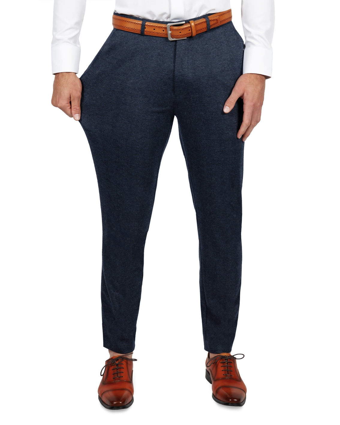 Athletic Fit Stretch Suit Pants - Navy Herringbone
