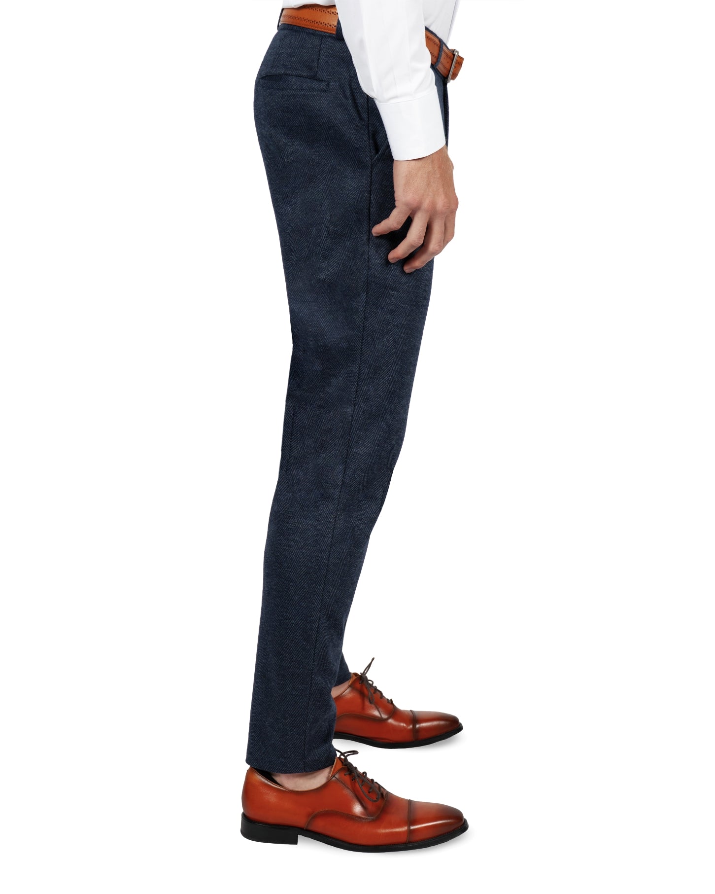 Athletic Fit Stretch Suit Pants - Navy Herringbone