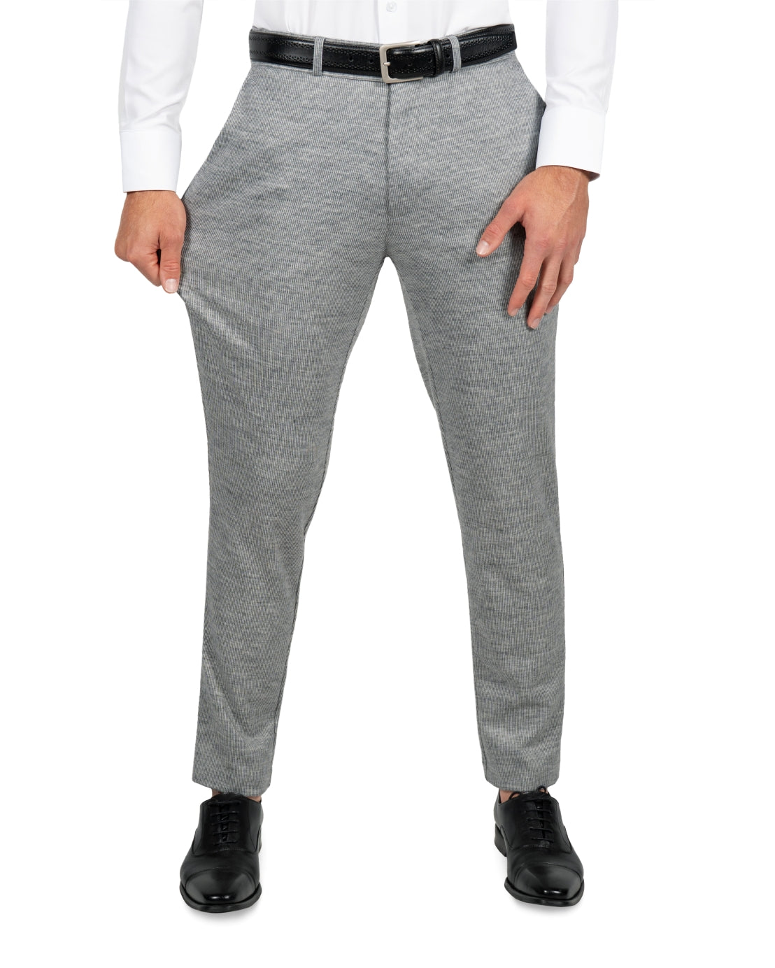 Athletic Fit Stretch Suit - Light Grey with White Mini Stripe