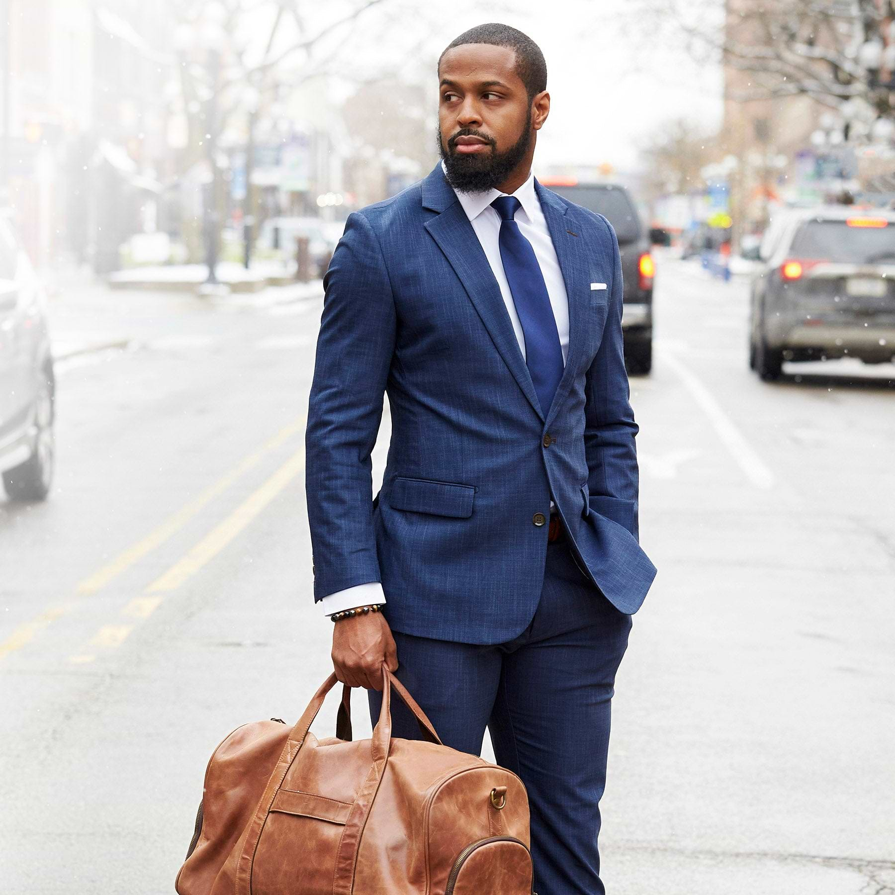 Athletic Fit Stretch Blazer - Heathered Navy