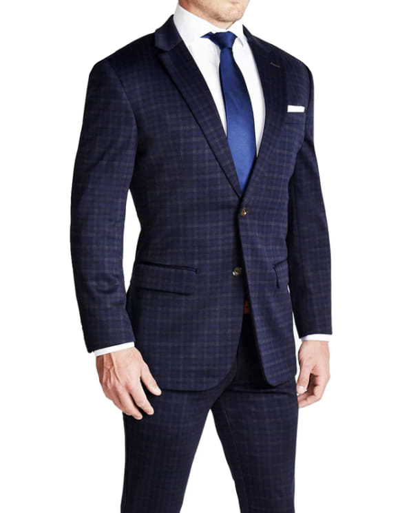Athletic Fit Stretch Suit - Blue Plaid