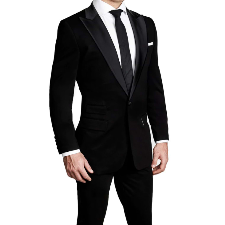 Athletic Fit Stretch Tuxedo - Black with Peak Lapel