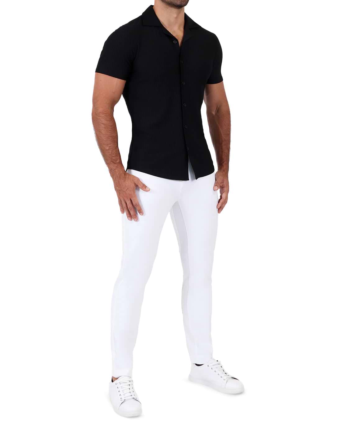 Seersucker Short Sleeve Button Down - Black