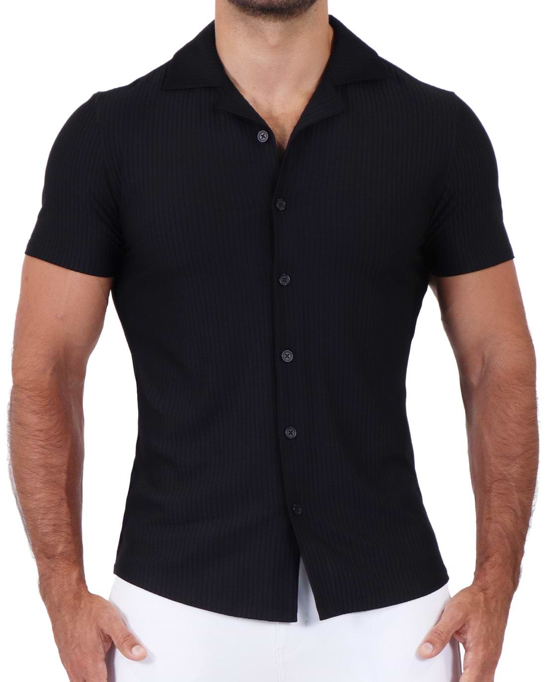Seersucker Short Sleeve Button Down - Black