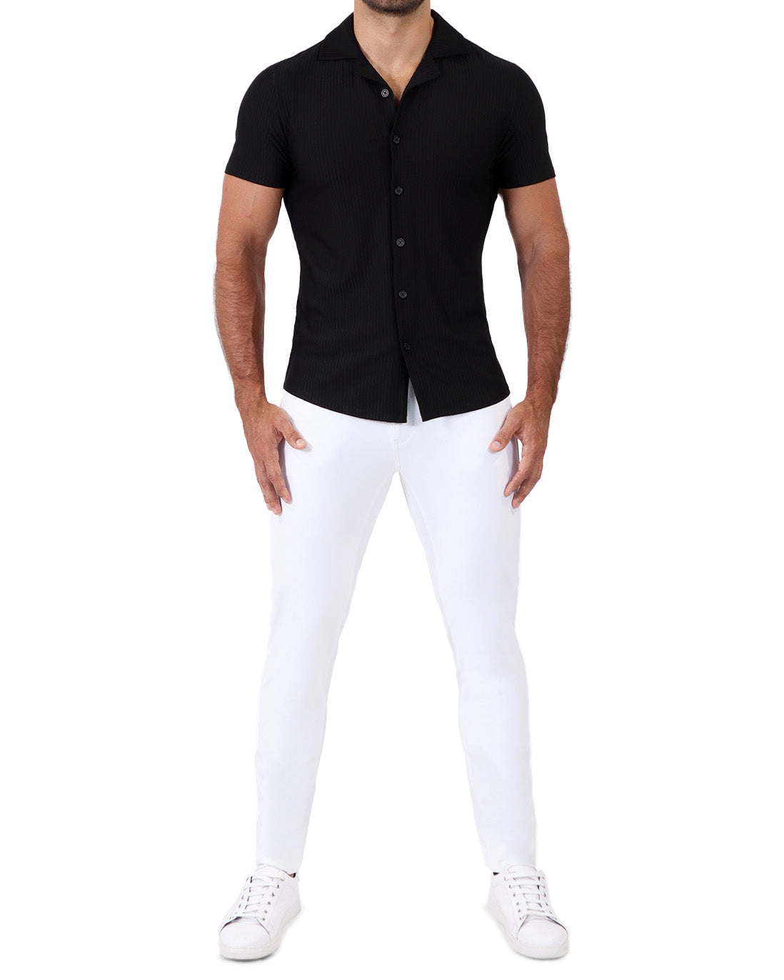 Seersucker Short Sleeve Button Down - Black