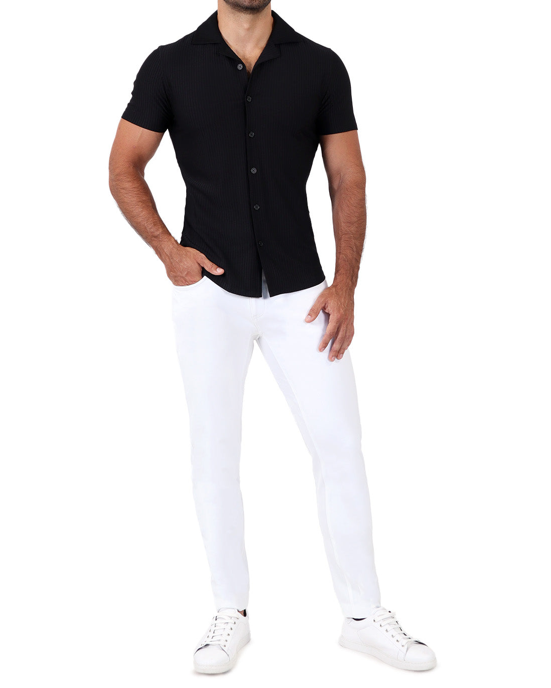 Seersucker Short Sleeve Button Down - Black