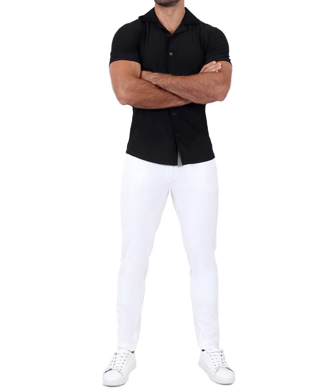 Seersucker Short Sleeve Button Down - Black