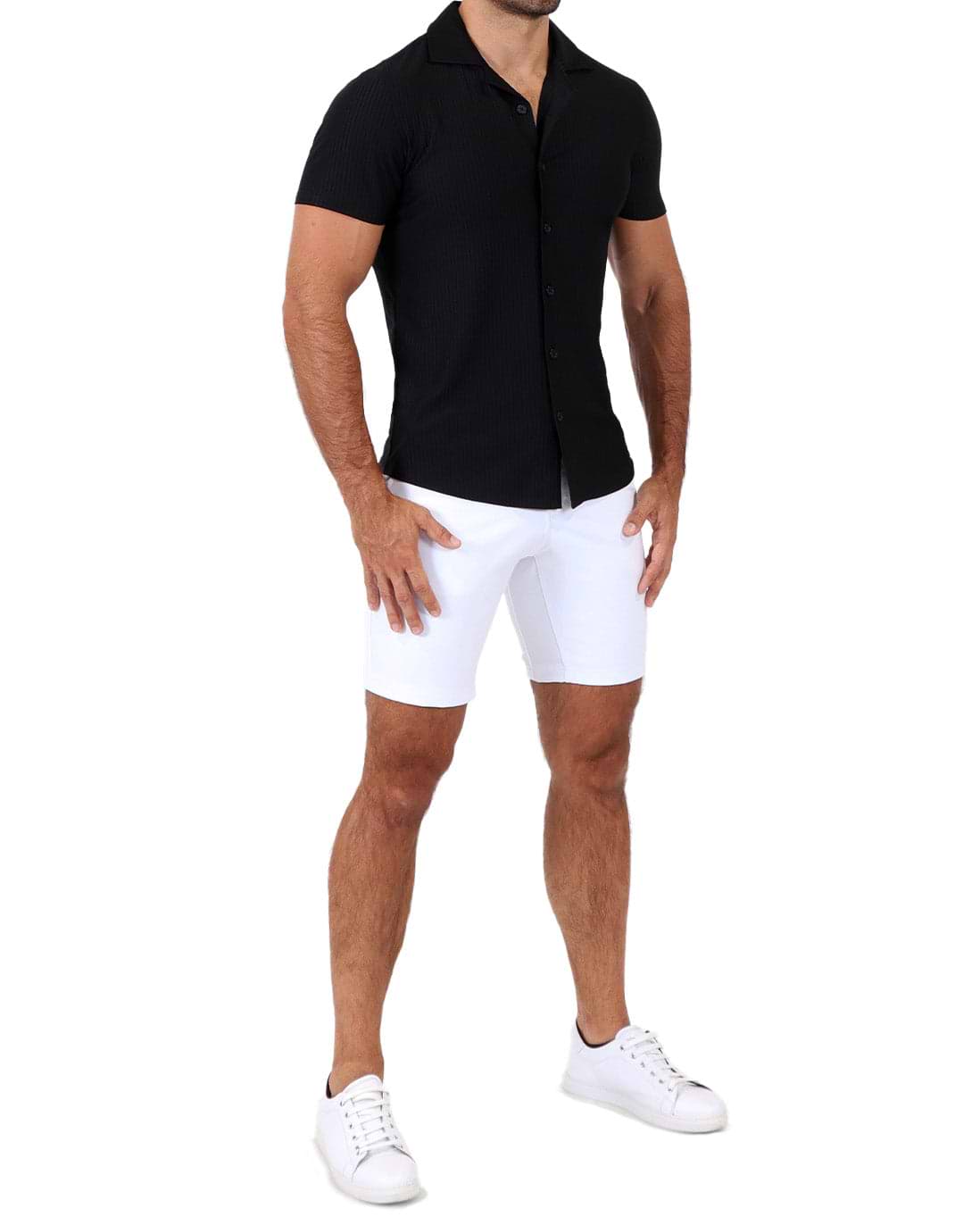 Seersucker Short Sleeve Button Down - Black