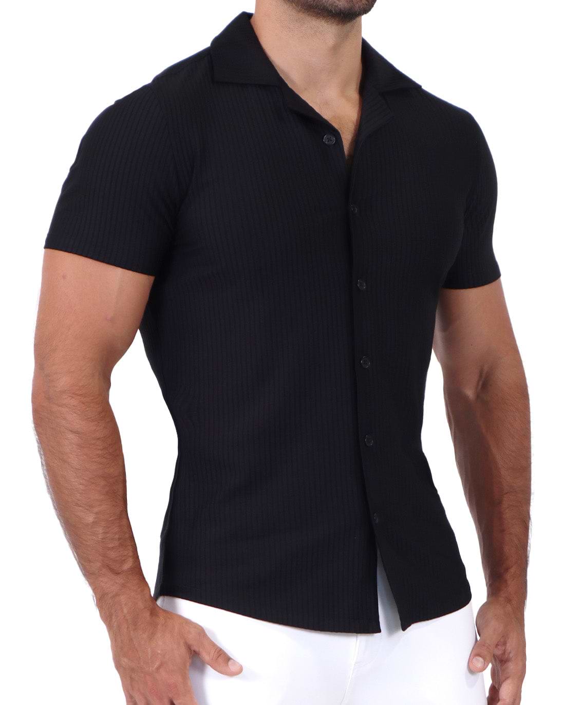 Seersucker Short Sleeve Button Down - Black