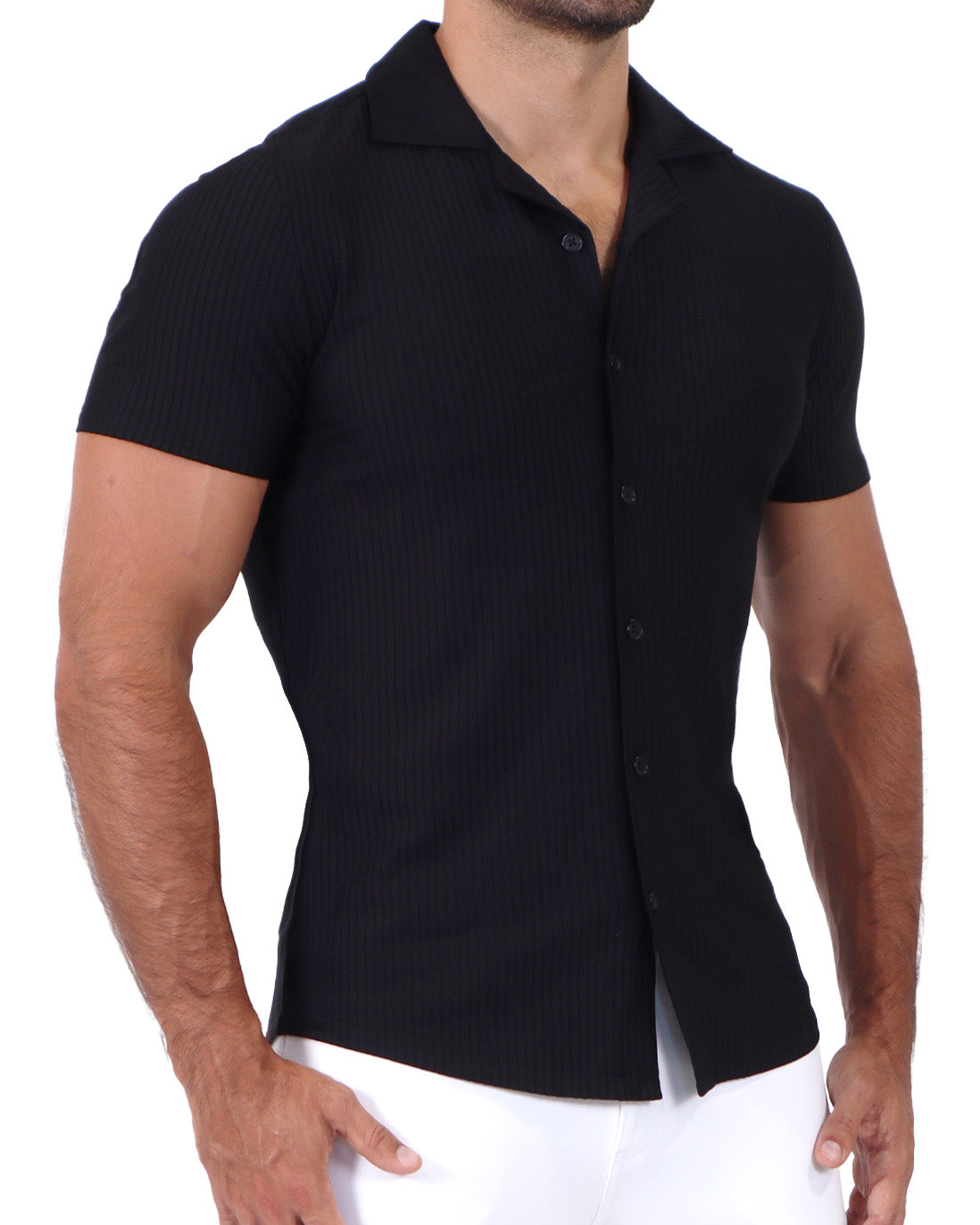 Seersucker Short Sleeve Button Down - Black