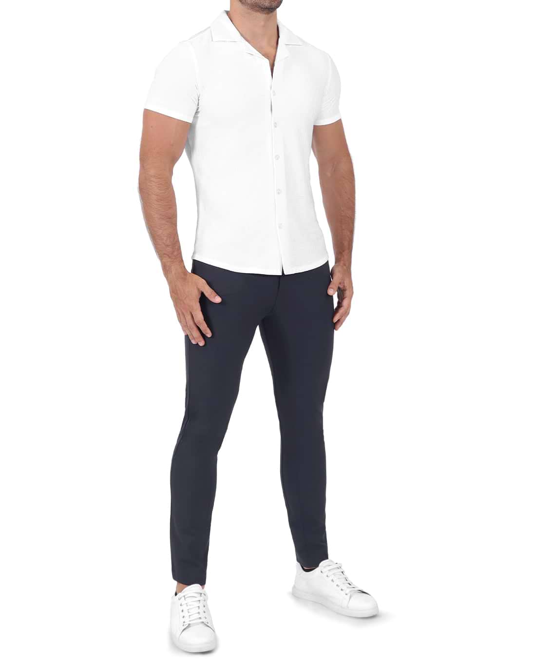 Seersucker Short Sleeve Button Down - White