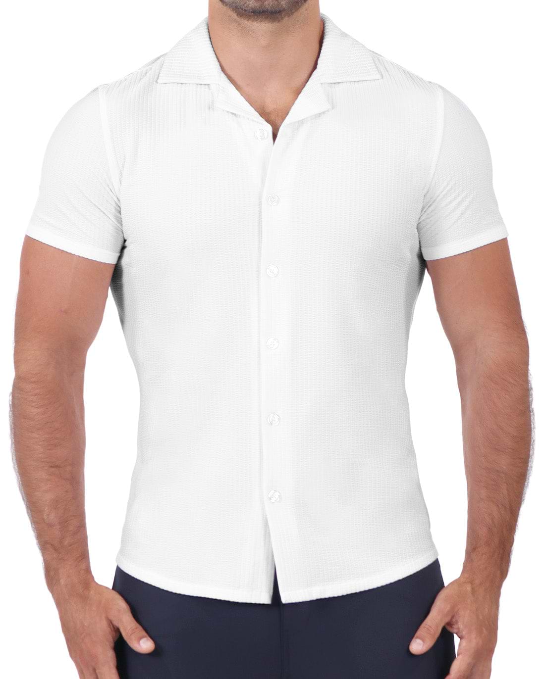 Seersucker Short Sleeve Button Down - White