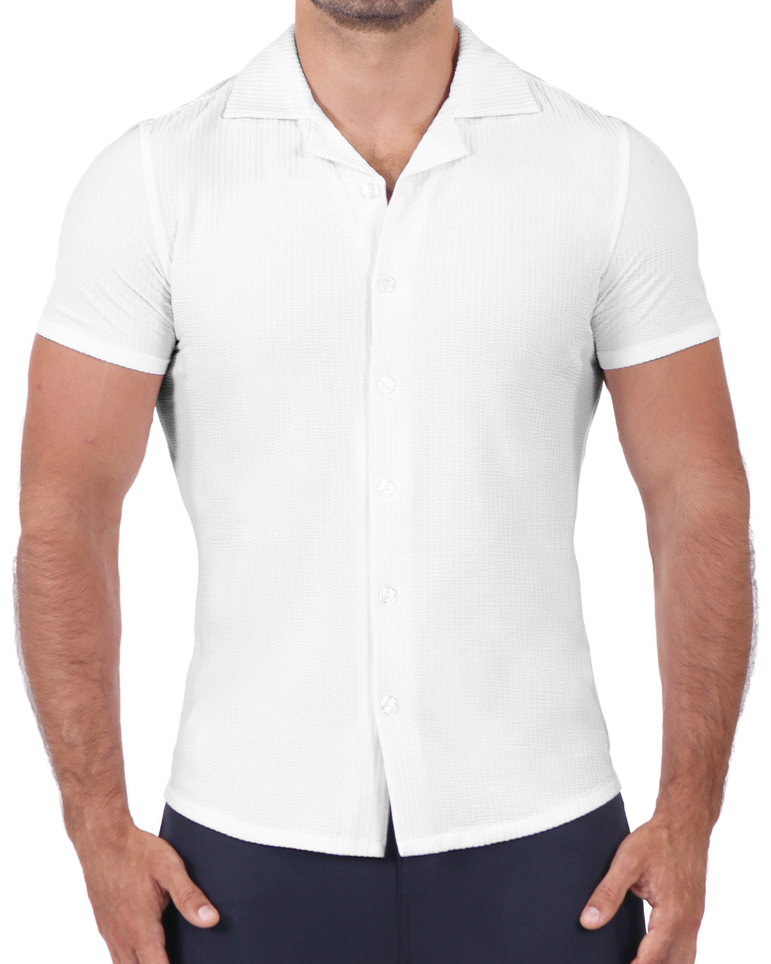 Seersucker Short Sleeve Button Down - White