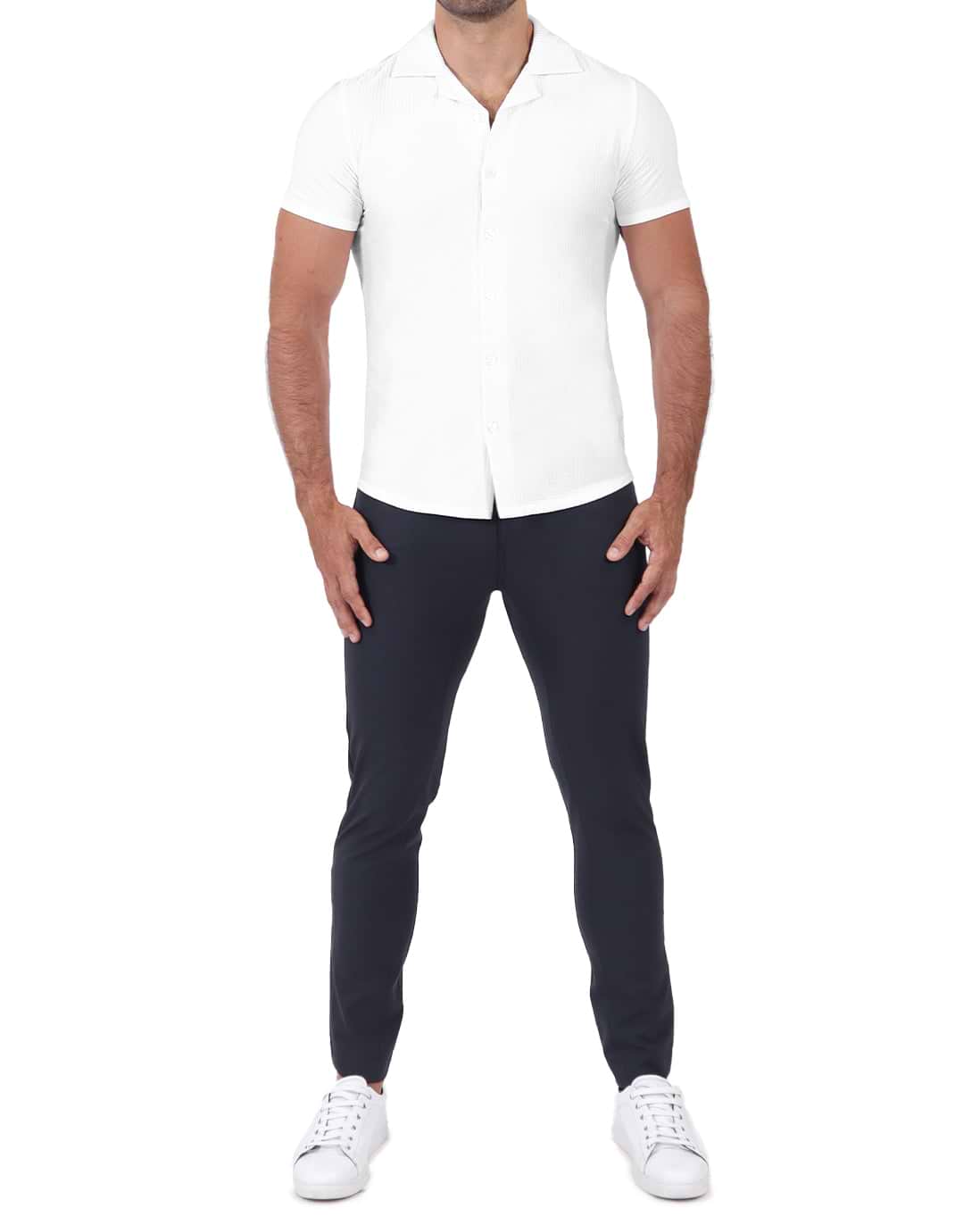 Seersucker Short Sleeve Button Down - White