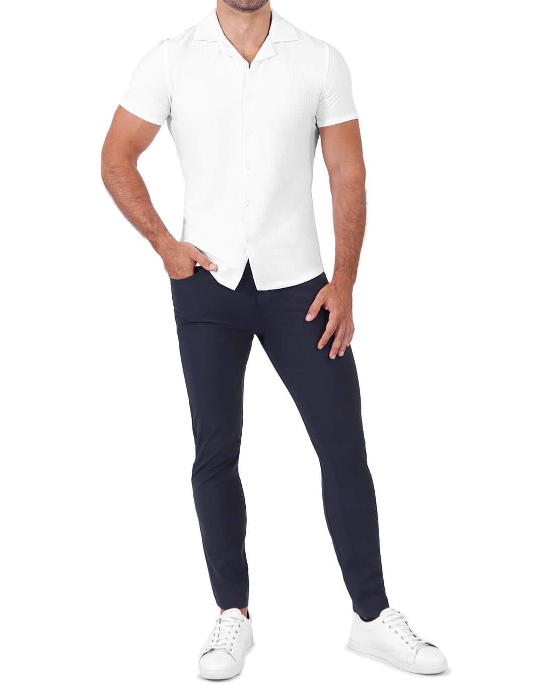 Seersucker Short Sleeve Button Down - White