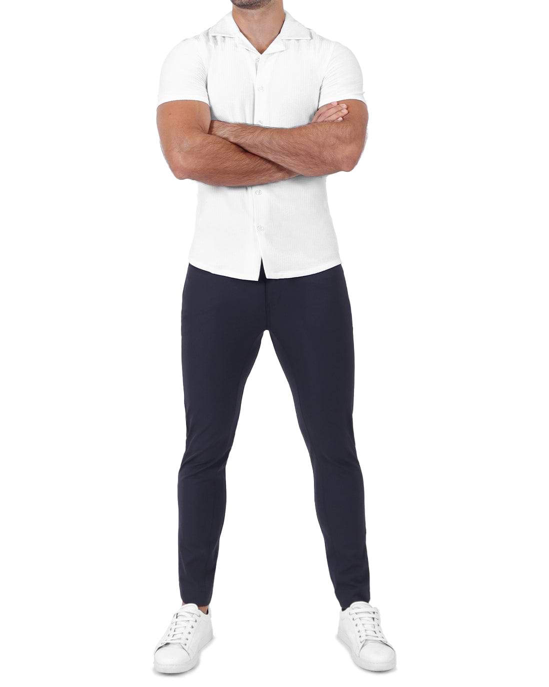 Seersucker Short Sleeve Button Down - White