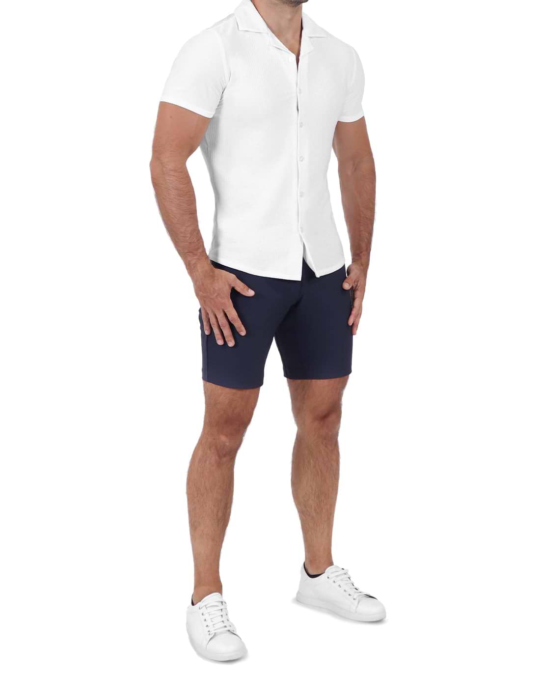 Seersucker Short Sleeve Button Down - White