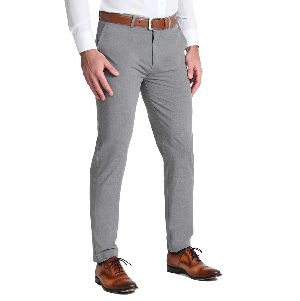 Athletic Fit Stretch Suit Pants - Lightweight Heathered Smoked Grey