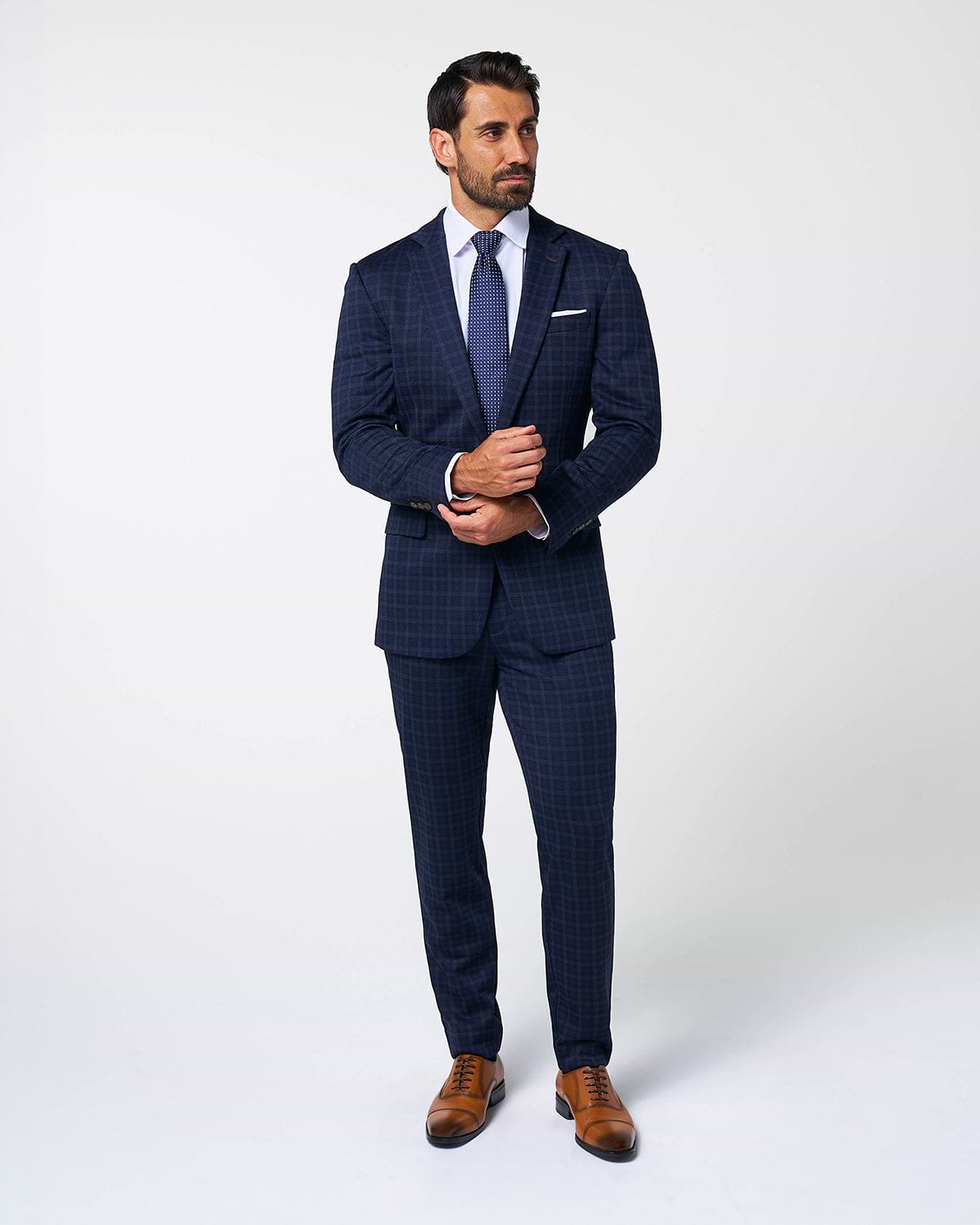 Athletic Fit Stretch Wool Blazer - Blue Plaid