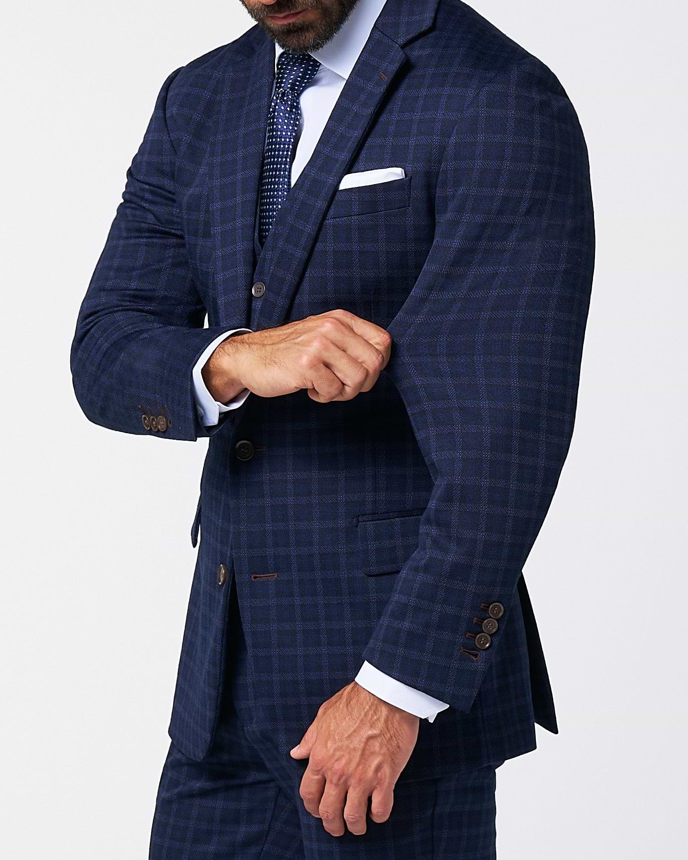 Athletic Fit Stretch Wool Blazer - Blue Plaid