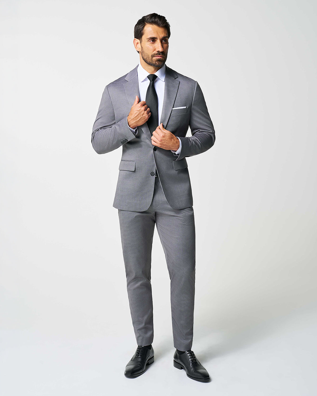 Athletic Fit Stretch Suit Pants - Shadow Grey Plaid