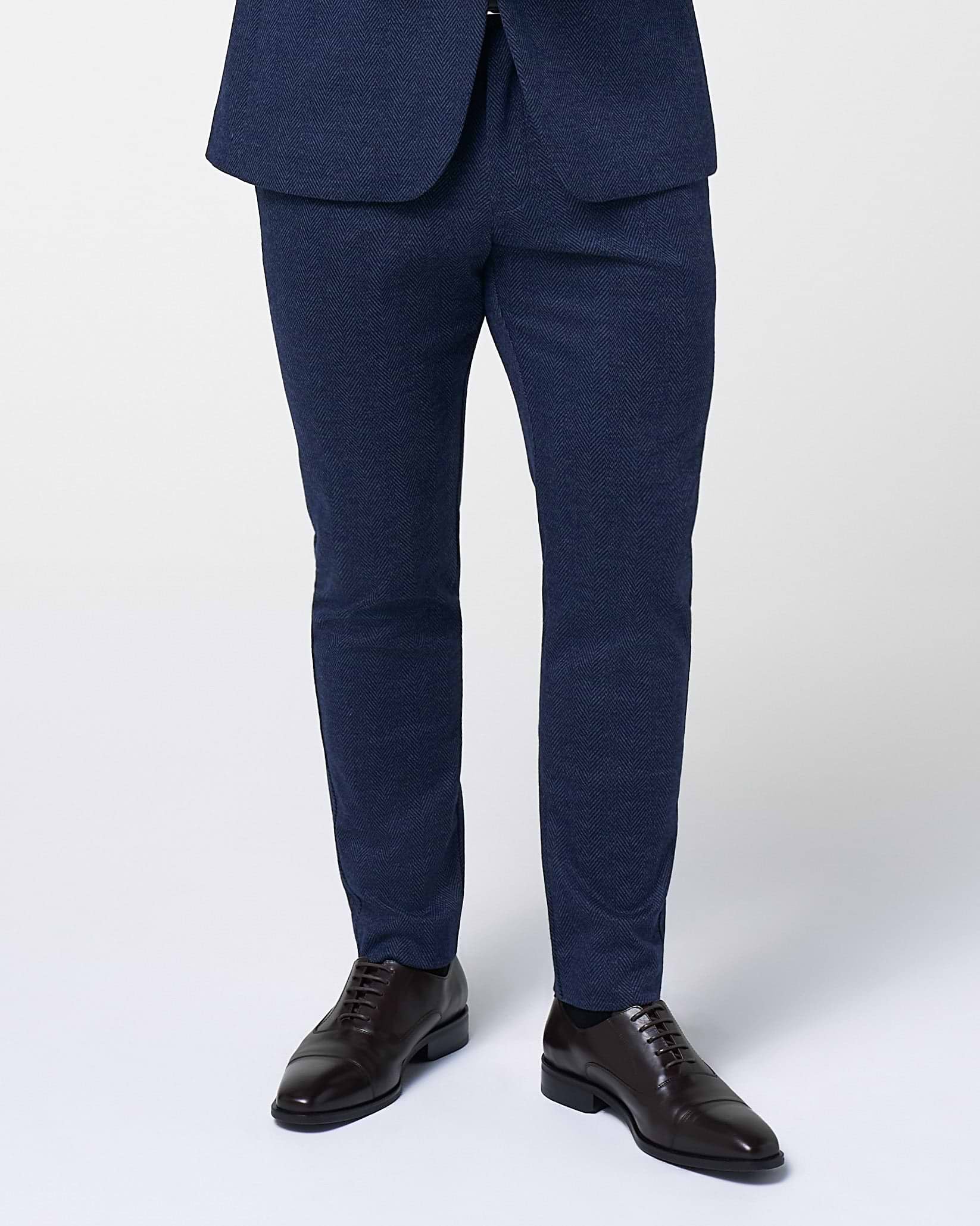 Athletic Fit Stretch Wool Suit Pants - Navy Herringbone