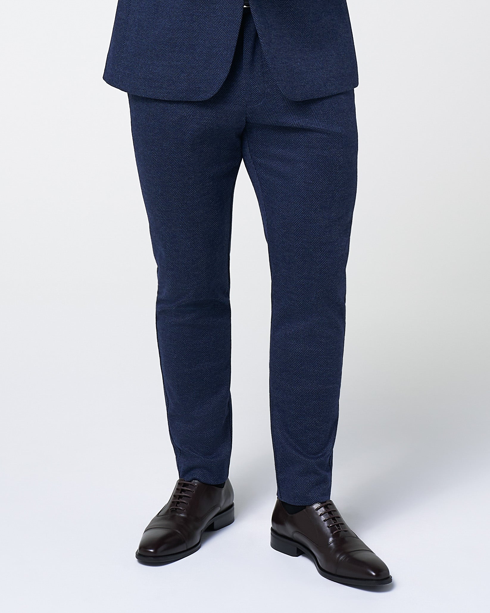 Athletic Fit Stretch Wool Suit Pants - Navy Herringbone