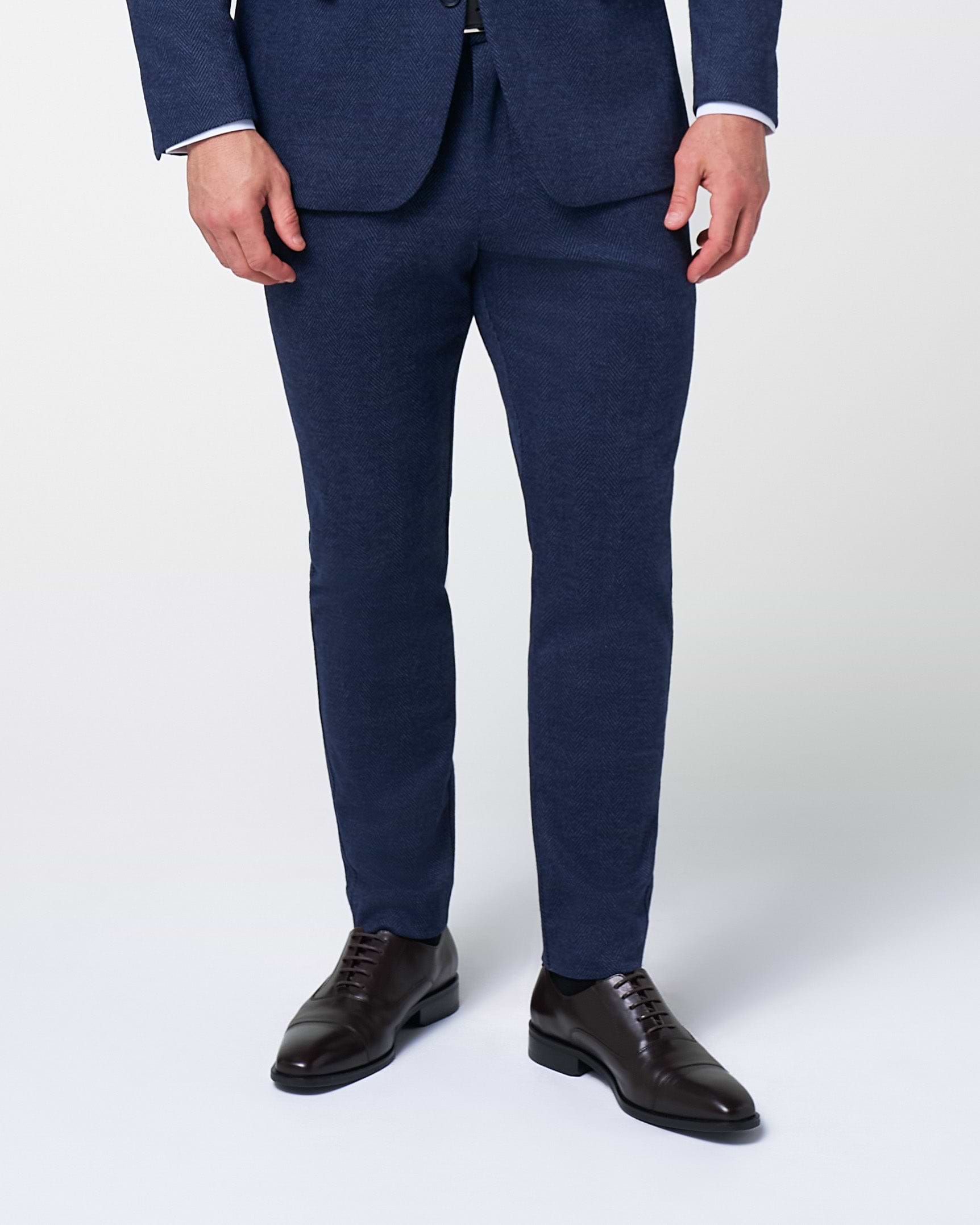 Athletic Fit Stretch Wool Suit Pants - Navy Herringbone