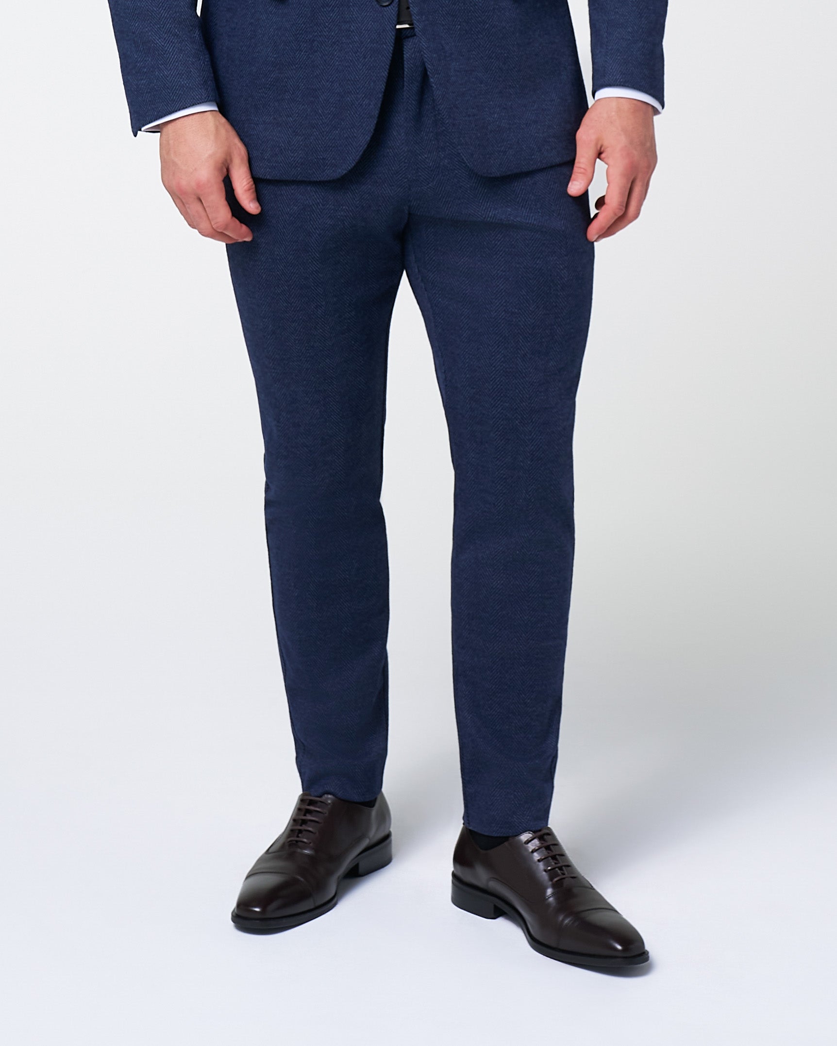 Athletic Fit Stretch Wool Suit Pants - Navy Herringbone