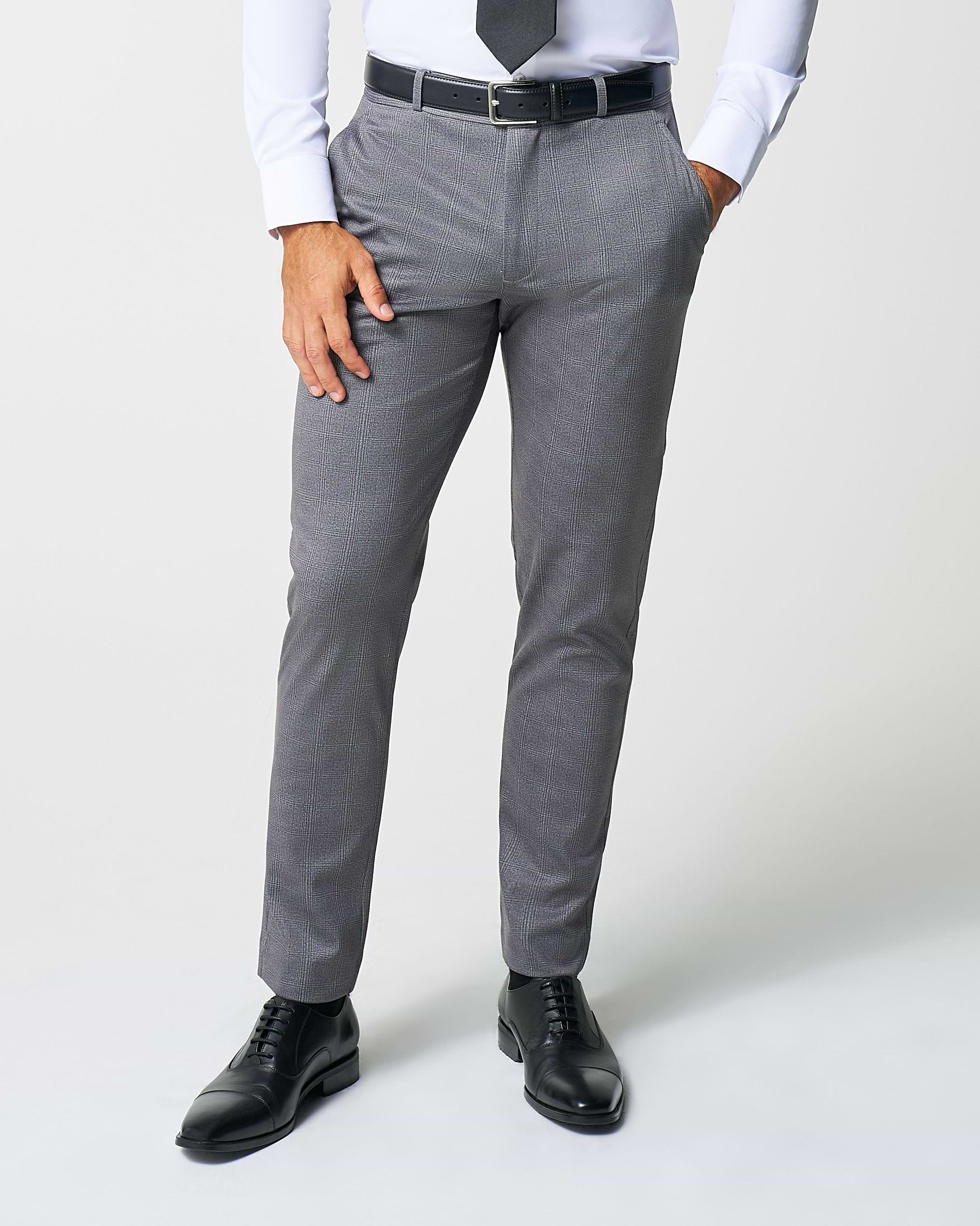 Athletic Fit Stretch Suit Pants - Shadow Grey Plaid