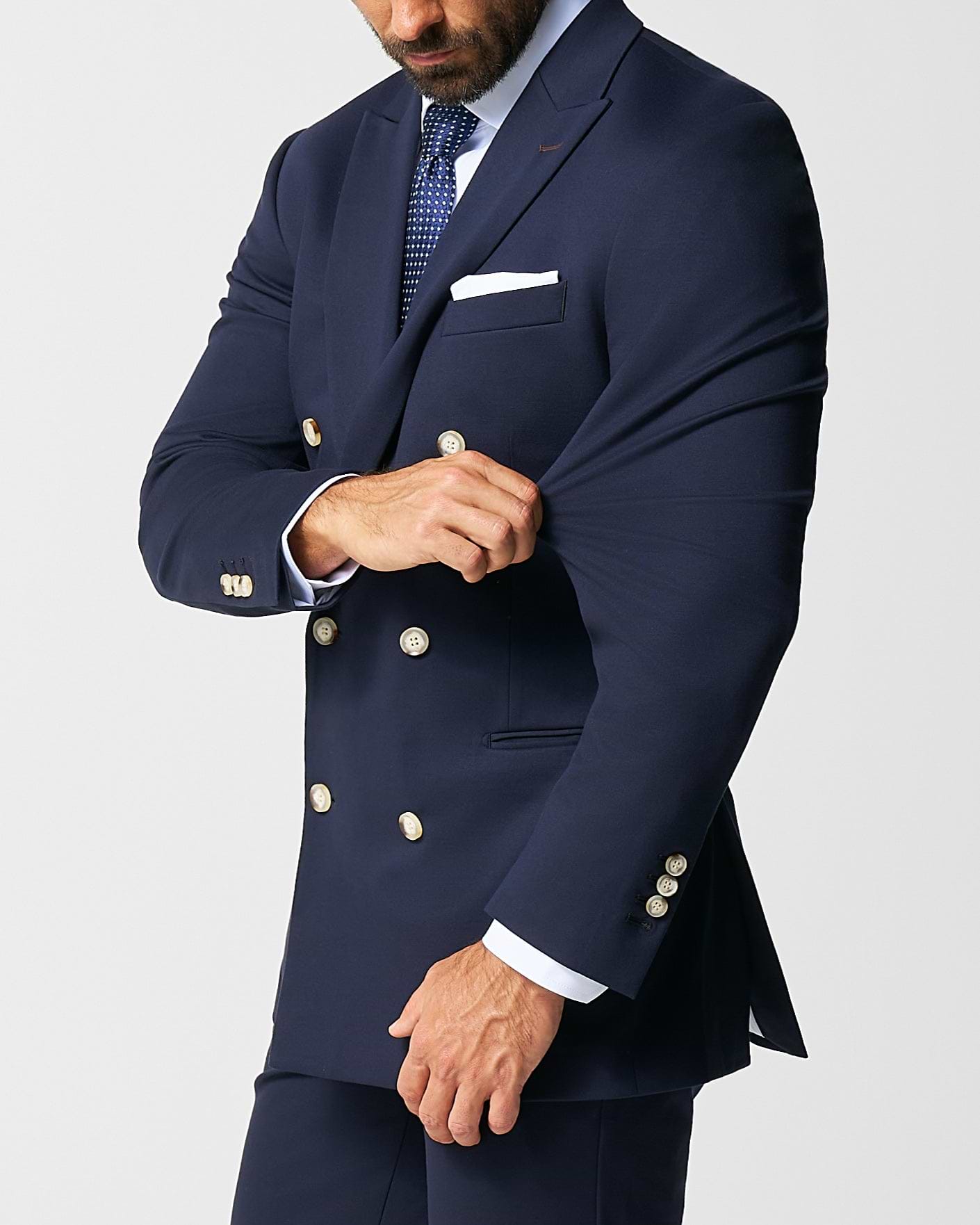Athletic Fit Stretch Blazer - Navy Double Breasted