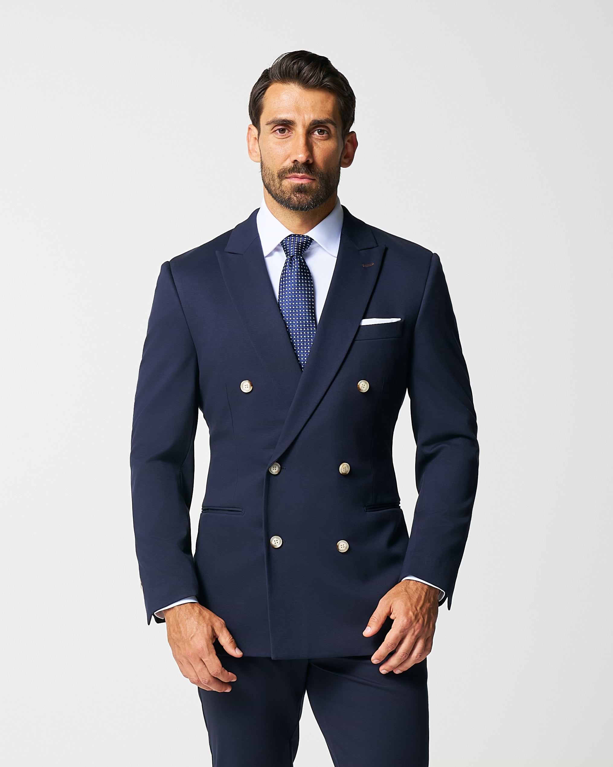 Athletic Fit Stretch Blazer - Navy Double Breasted