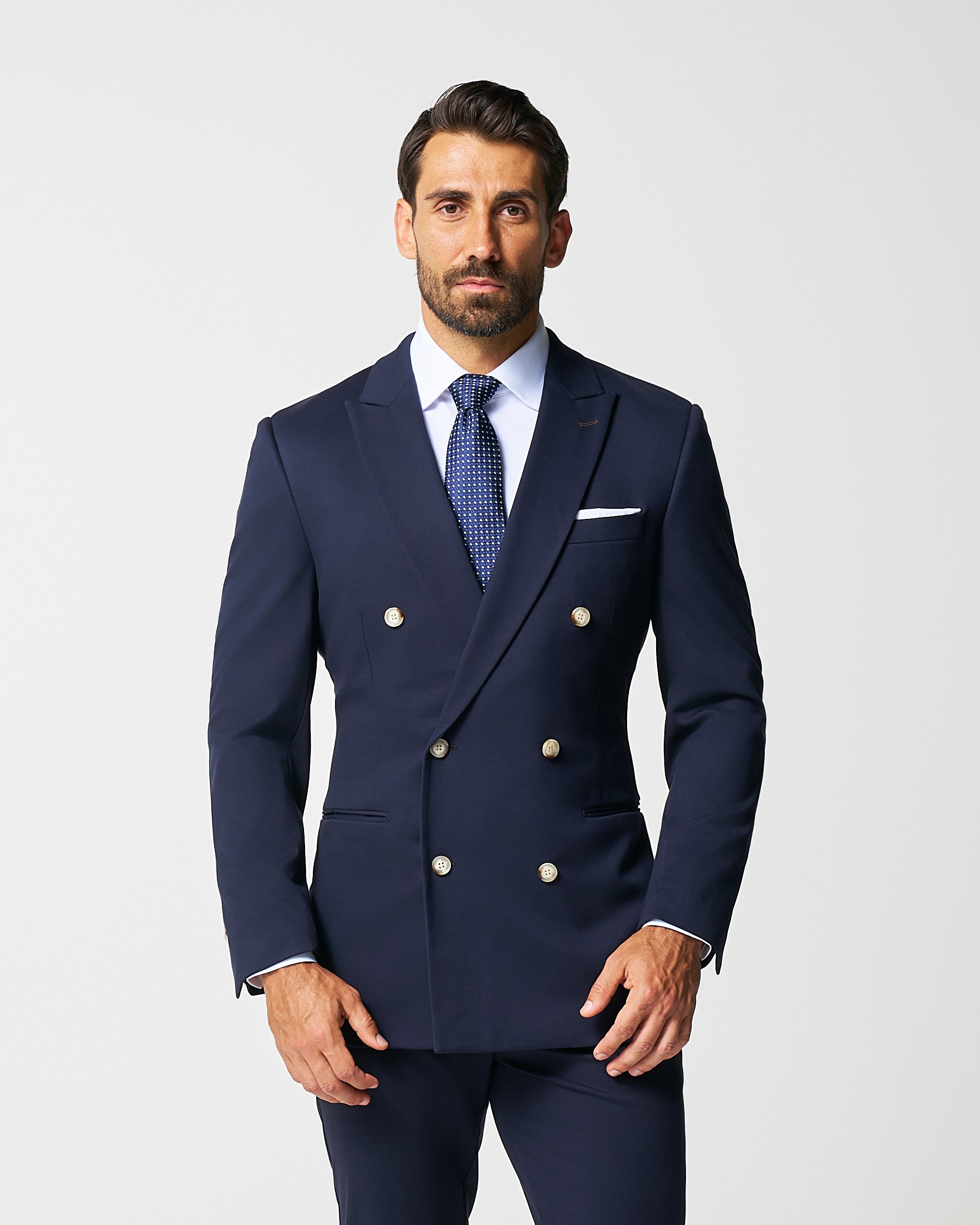 Athletic Fit Stretch Blazer - Navy Double Breasted