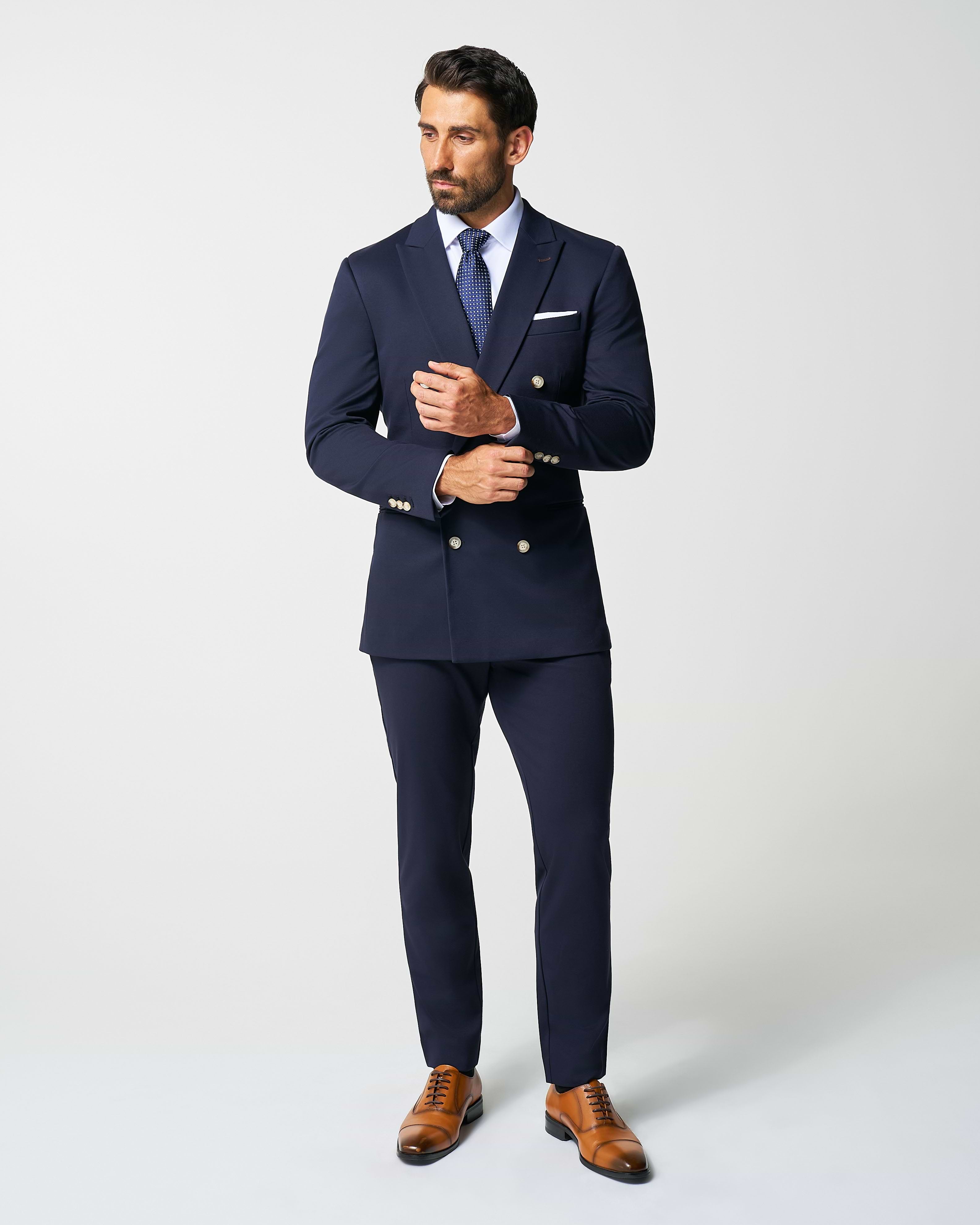 Athletic Fit Stretch Blazer - Navy Double Breasted