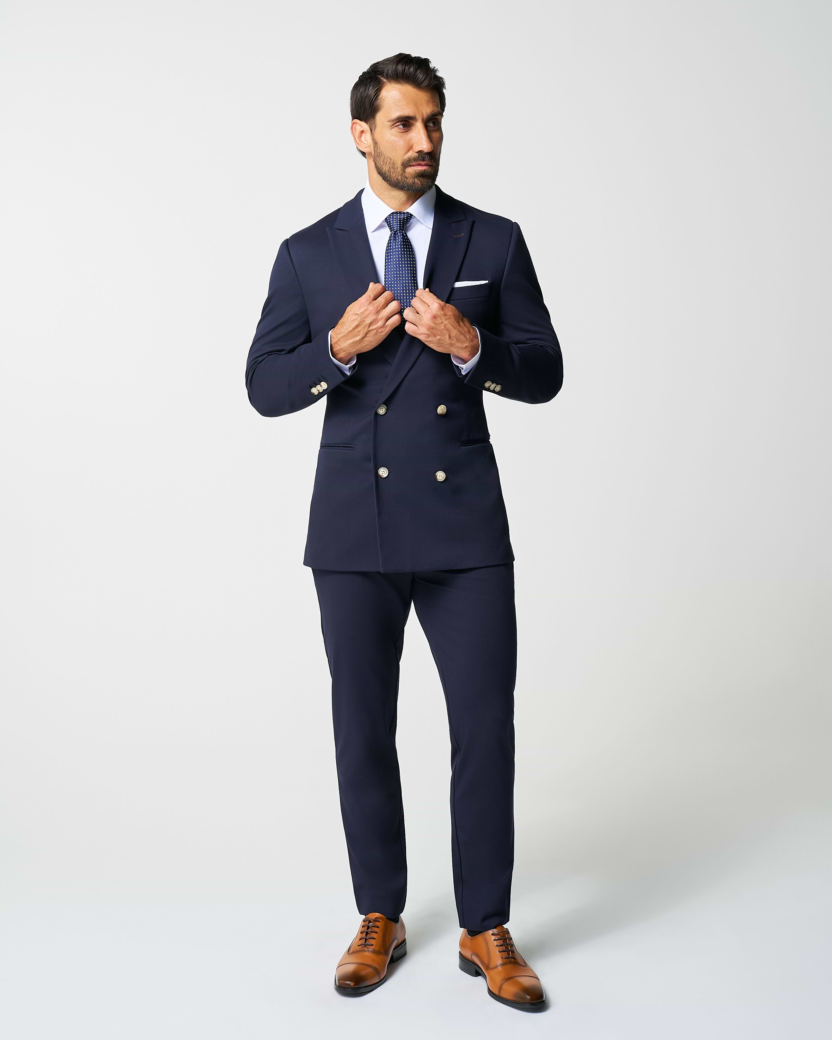 Athletic Fit Stretch Blazer - Navy Double Breasted