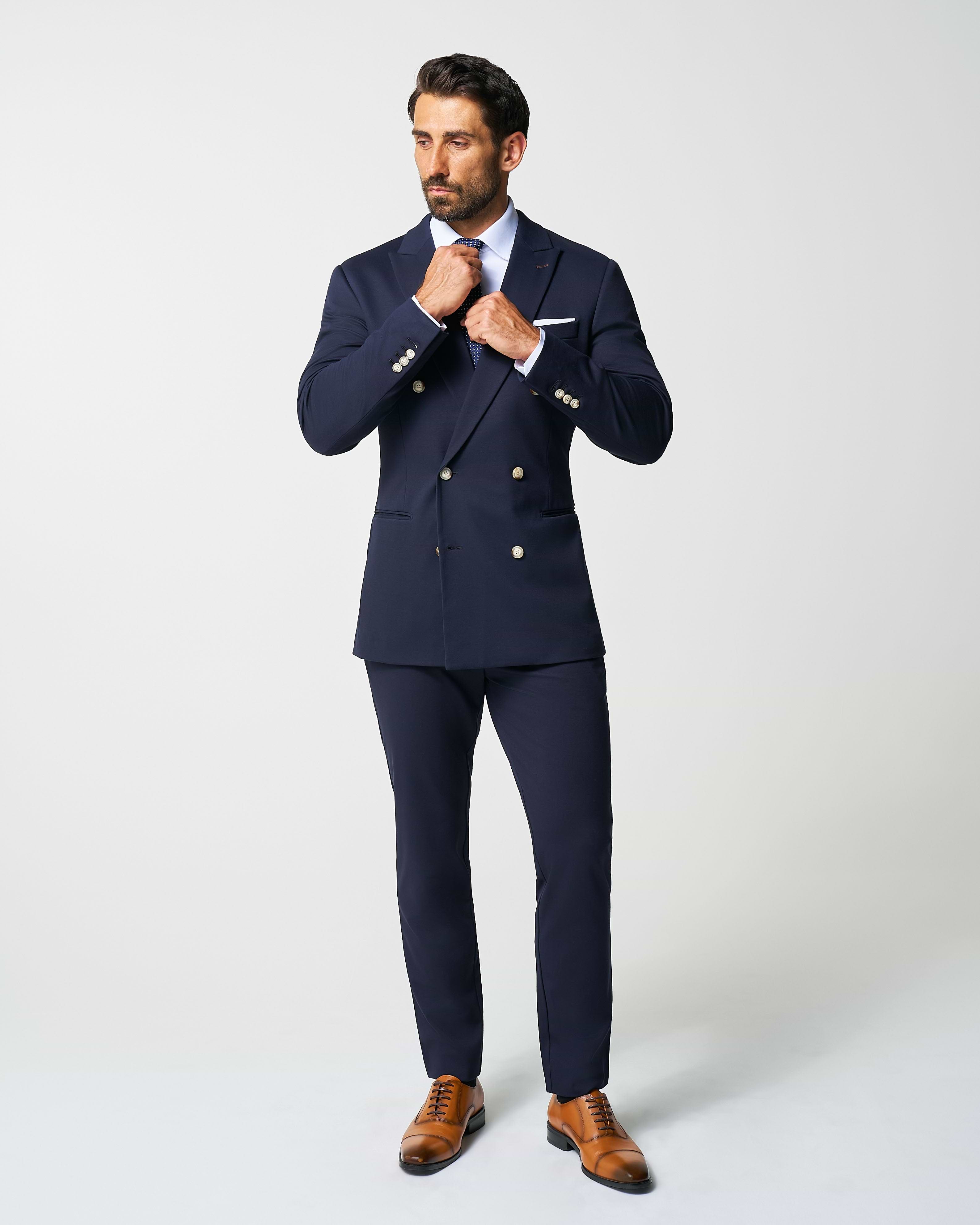 Athletic Fit Stretch Blazer - Navy Double Breasted