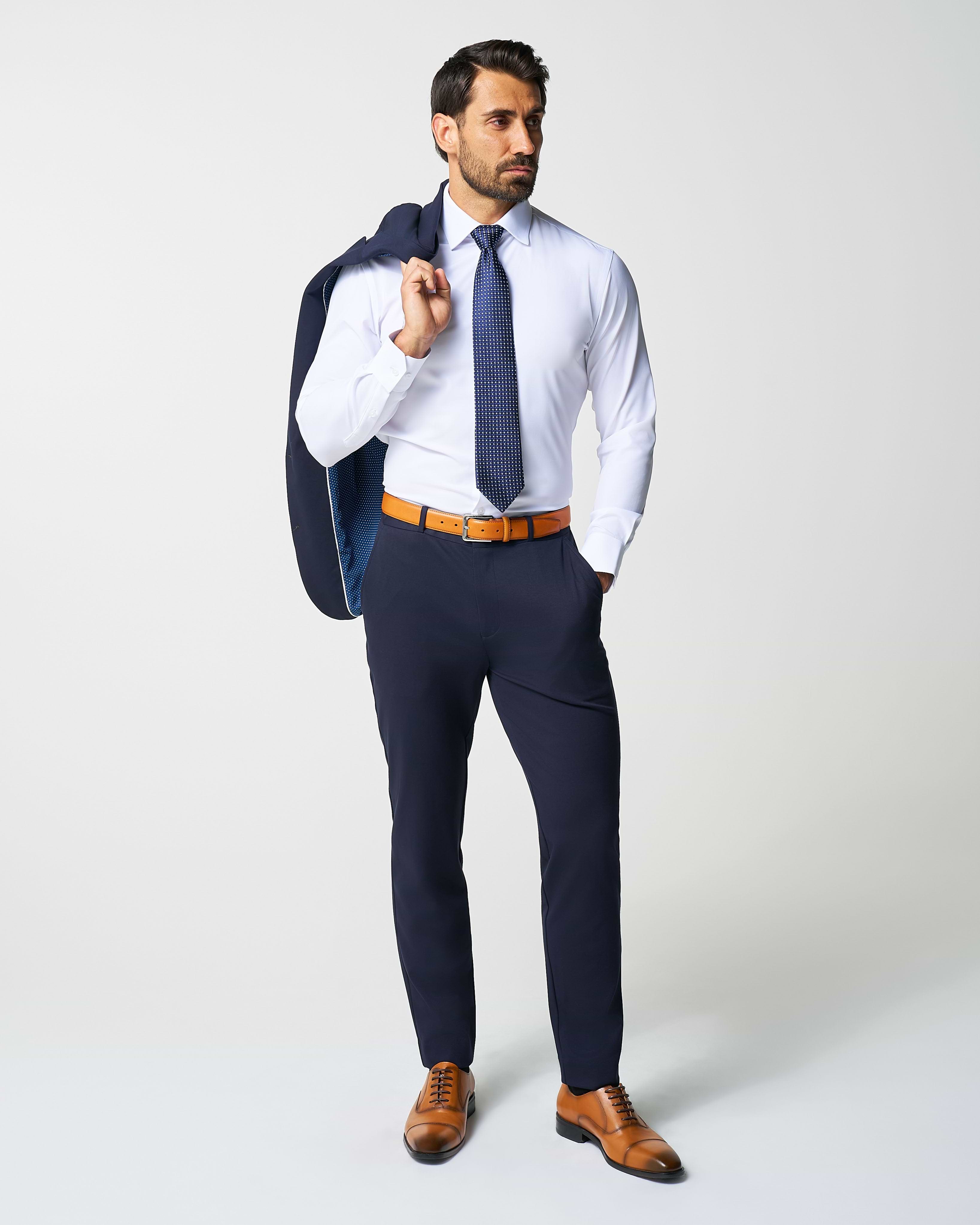 Athletic Fit Stretch Suit Pants - Navy