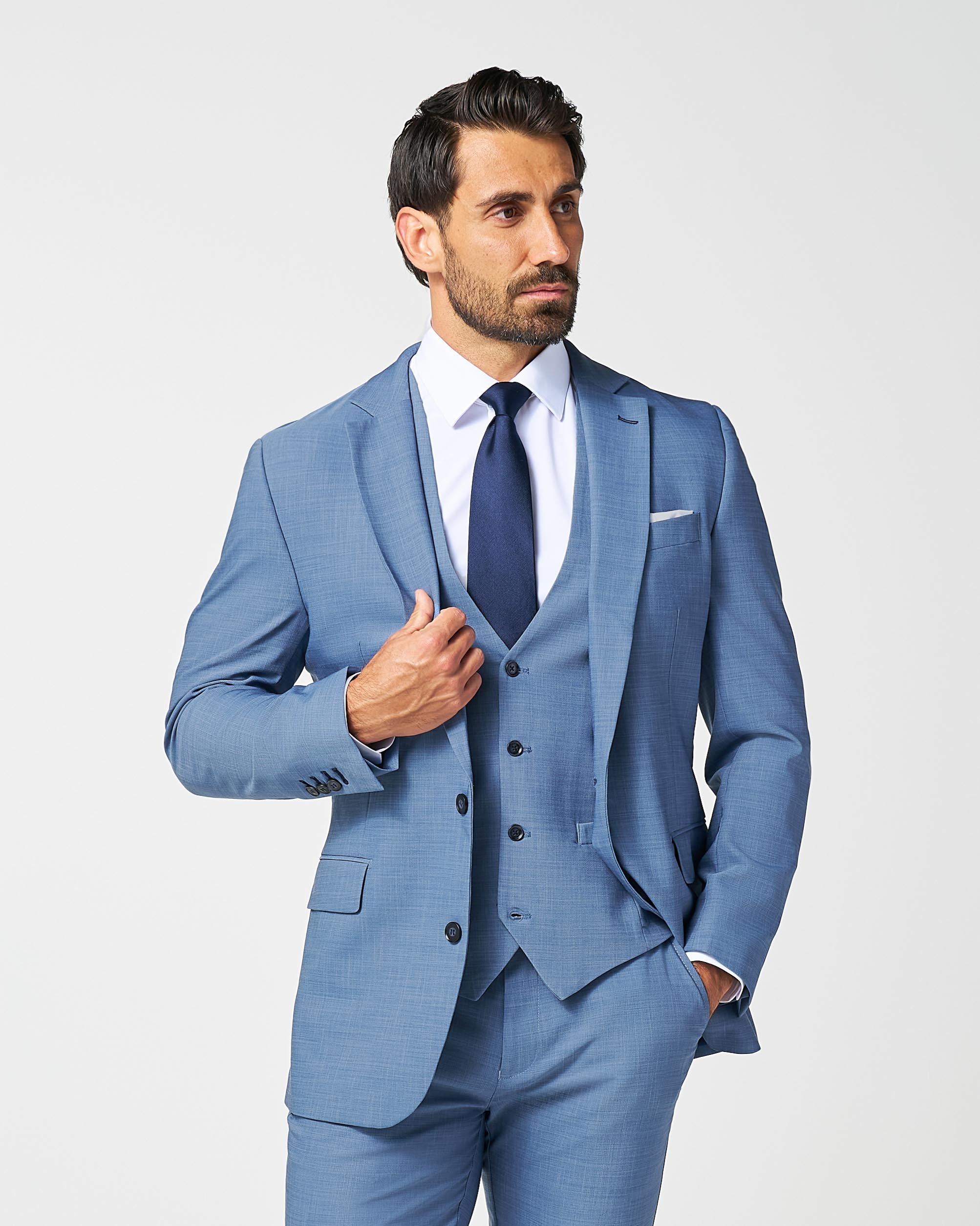 Athletic Fit Stretch Suit - Heathered Light Blue