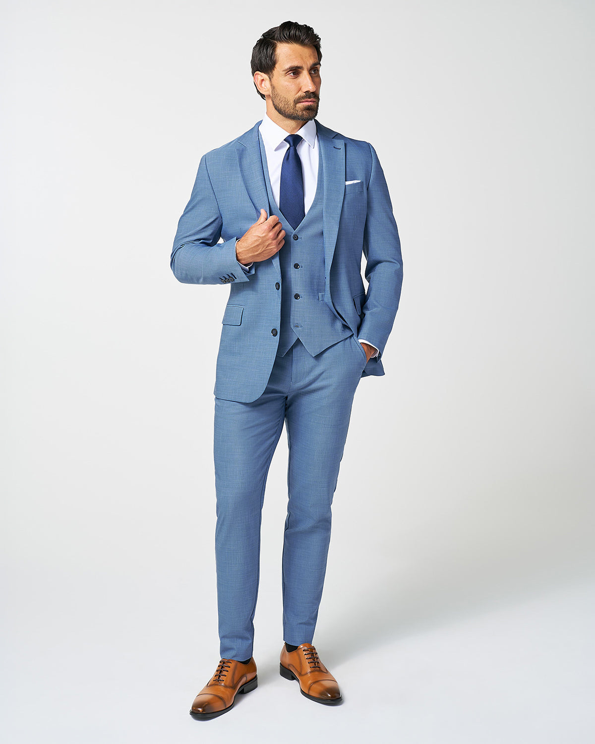 Athletic Fit Stretch Suit Pants - Heathered Light Blue