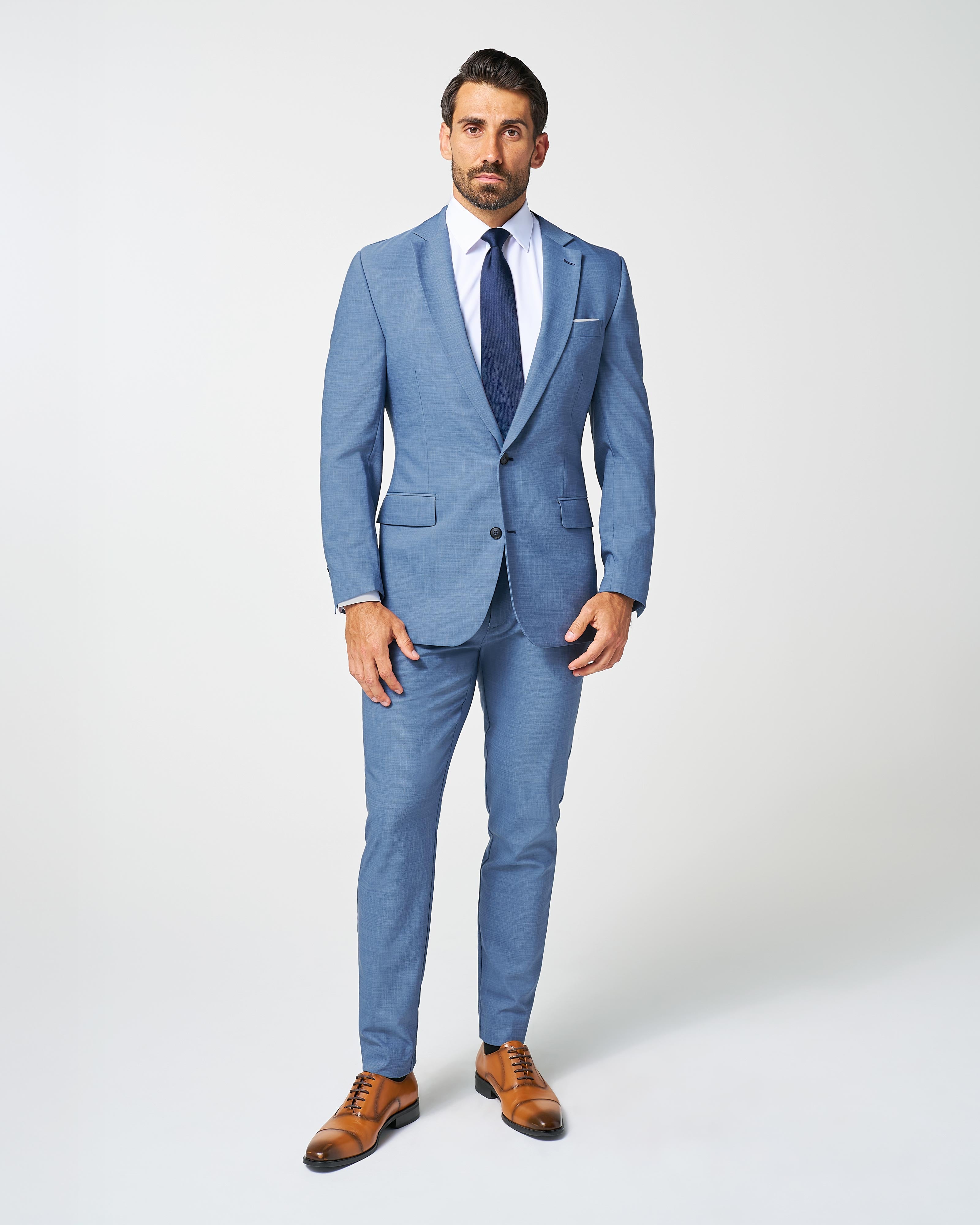 Athletic Fit Stretch Suit Pants - Heathered Light Blue