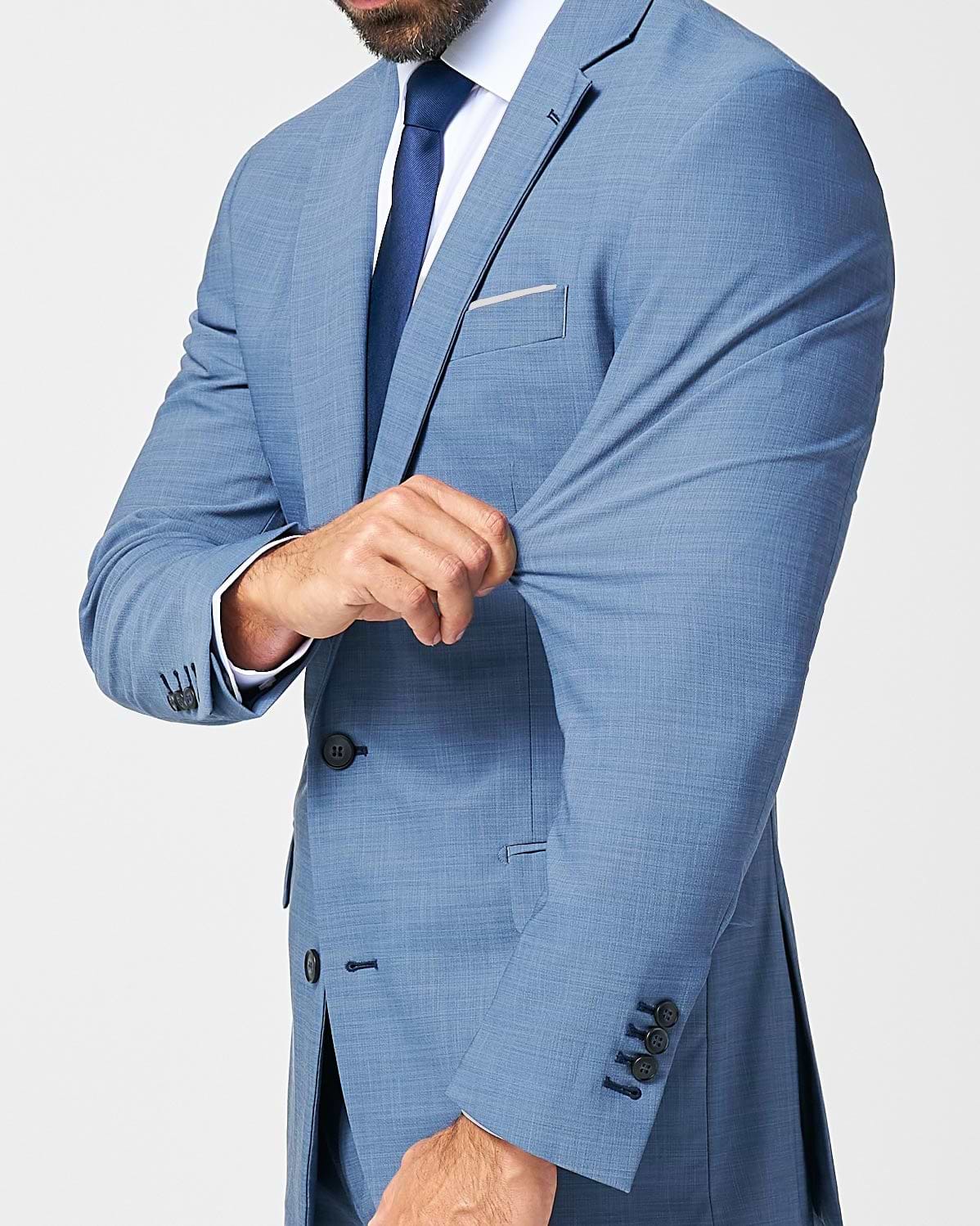 Athletic Fit Stretch Suit - Heathered Light Blue