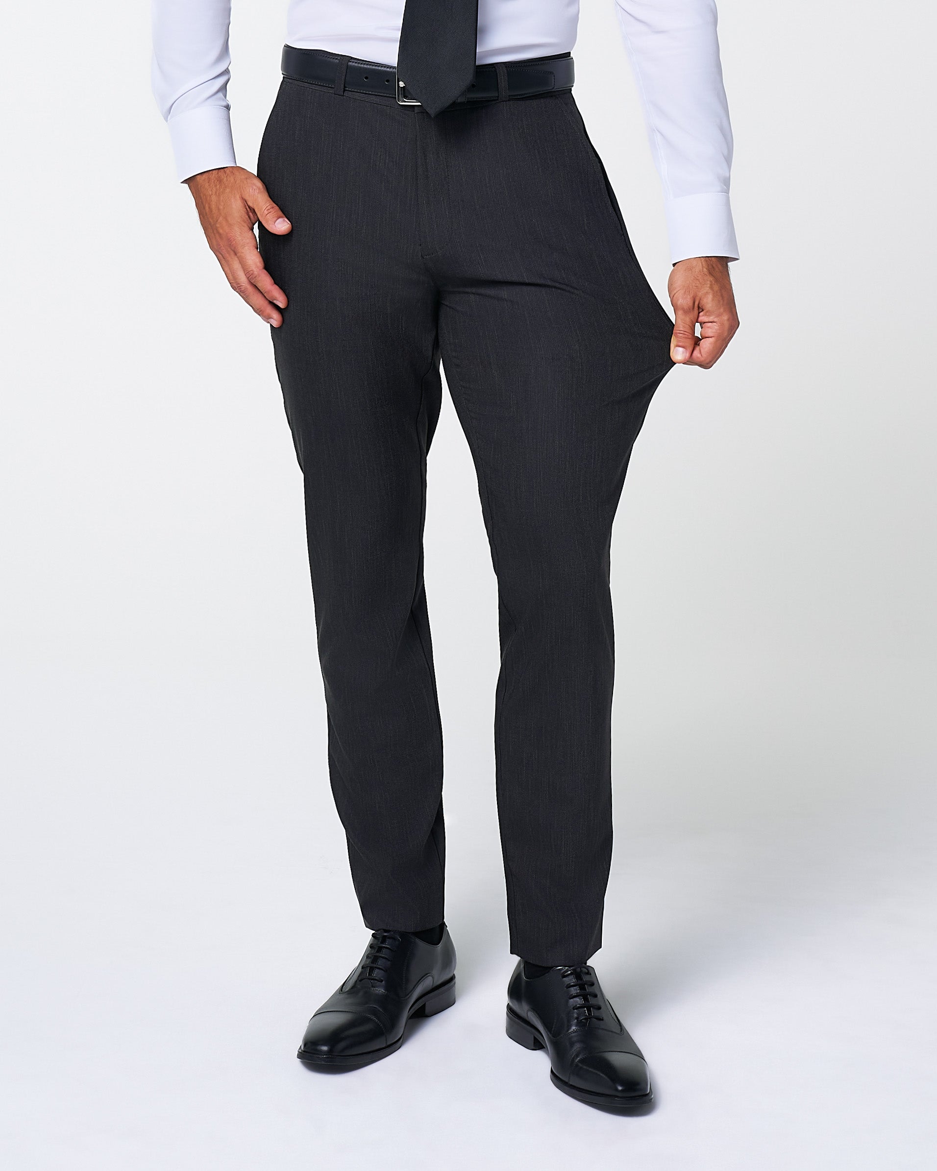 Athletic Fit Stretch Suit Pants - Heathered Charcoal