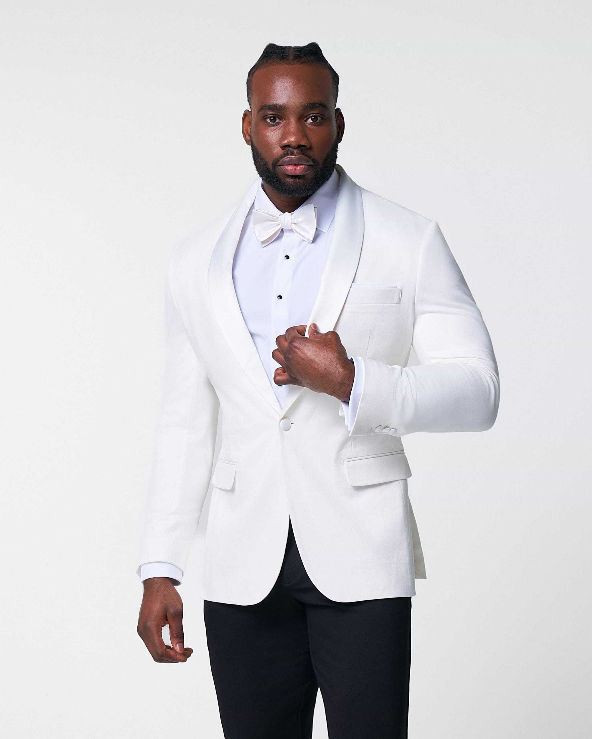 Athletic Fit Stretch Tuxedo Jacket - Solid Cream with White Shawl Lapel