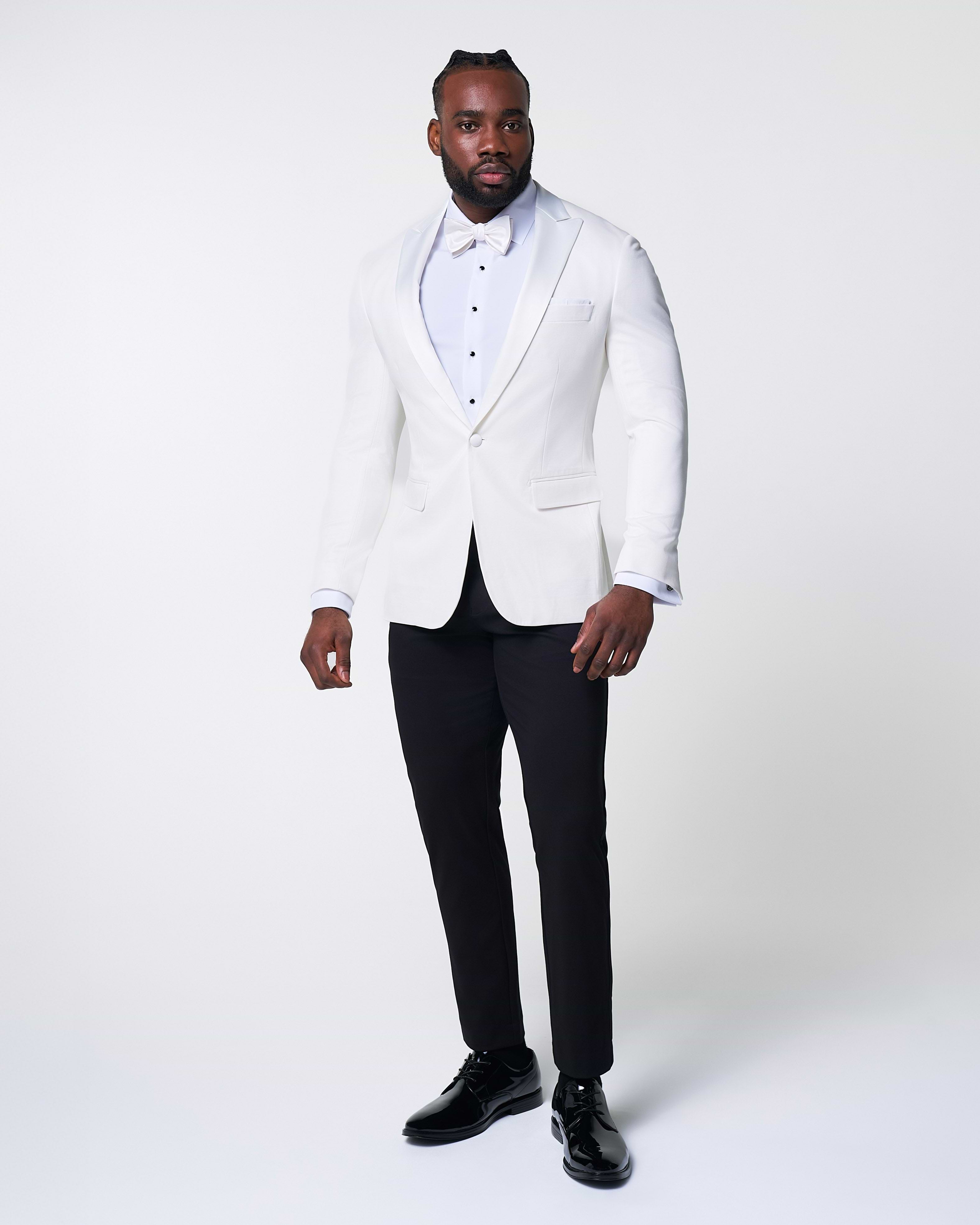 Athletic Fit Stretch Tuxedo Jacket - Solid Cream with White Shawl Lapel