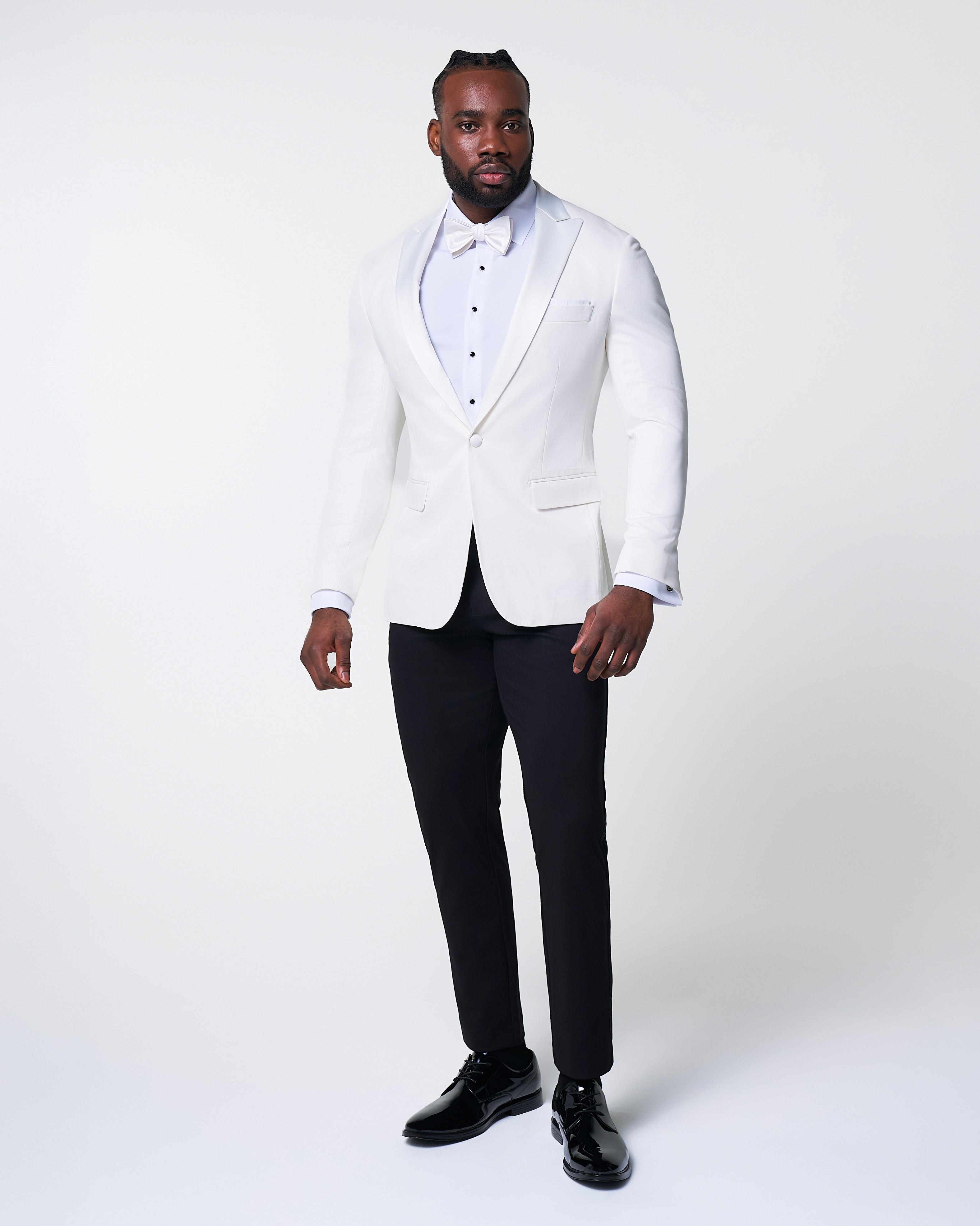 Athletic Fit Stretch Tuxedo Jacket - Solid Cream with White Shawl Lapel
