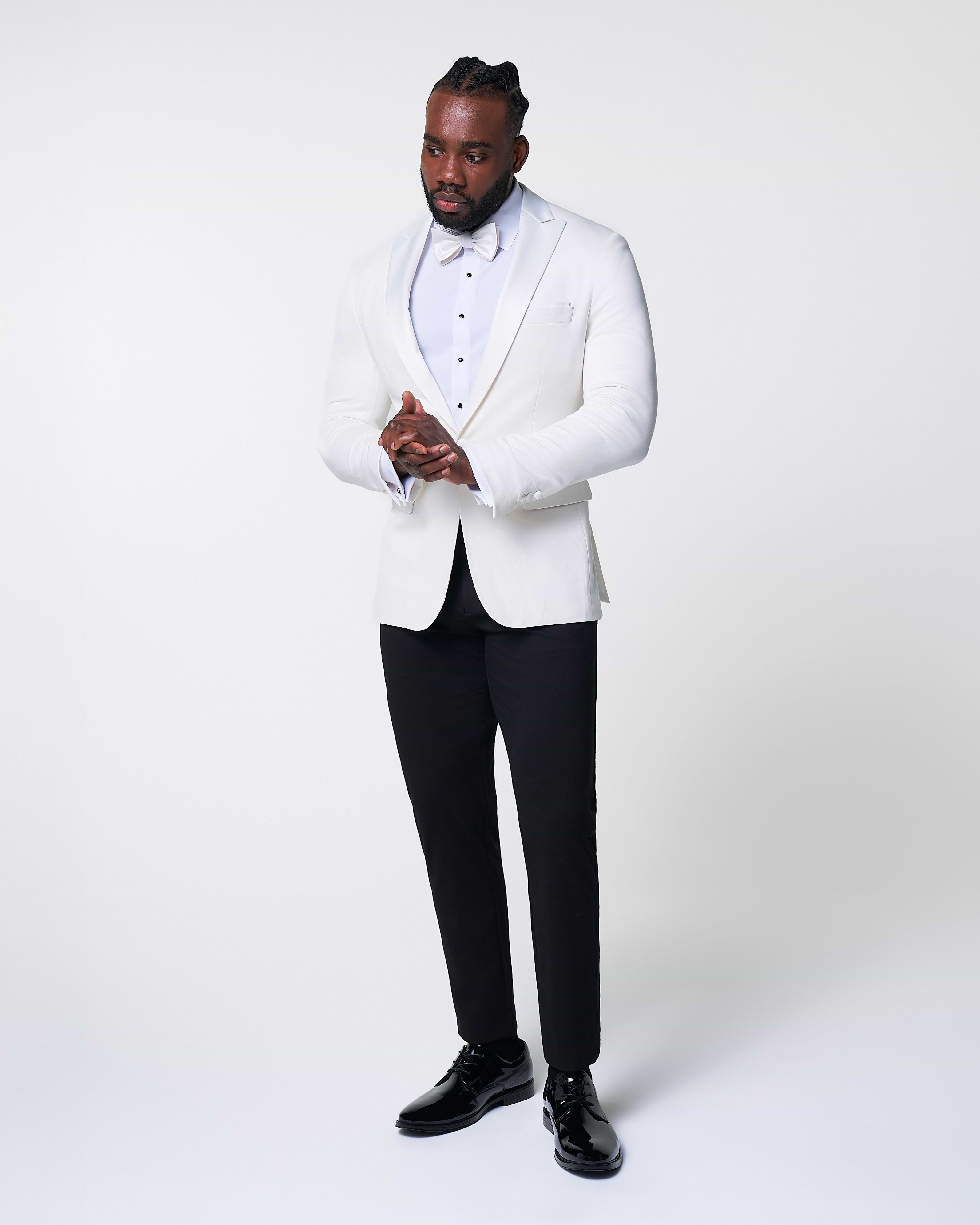 Athletic Fit Stretch Tuxedo Jacket - Solid Cream with White Shawl Lapel