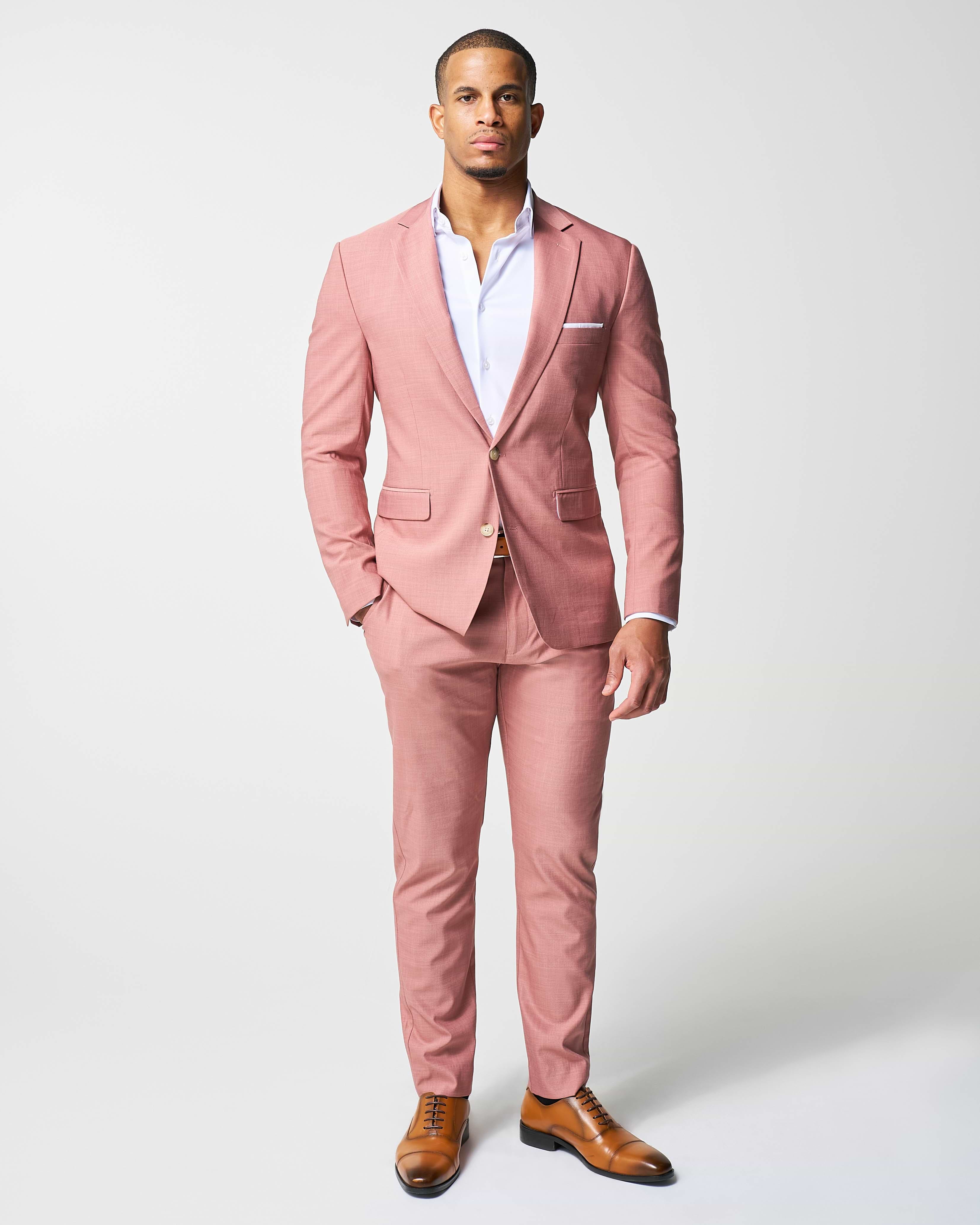 Athletic Fit Stretch Suit Pants - Heathered Salmon